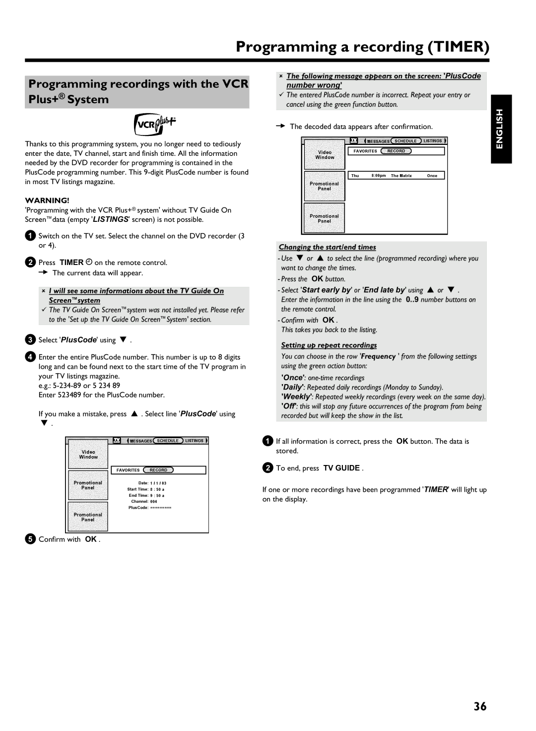 Philips HDRW 720/17 manual Programming recordings with the VCR Plus+ System, Decoded data appears after confirmation 