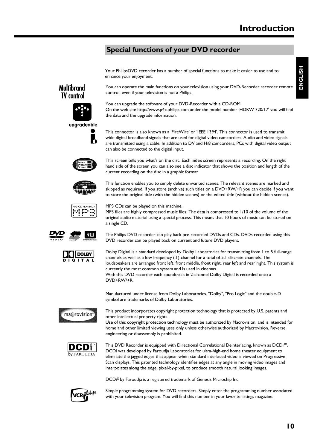 Philips HDRW 720/17 manual Special functions of your DVD recorder 