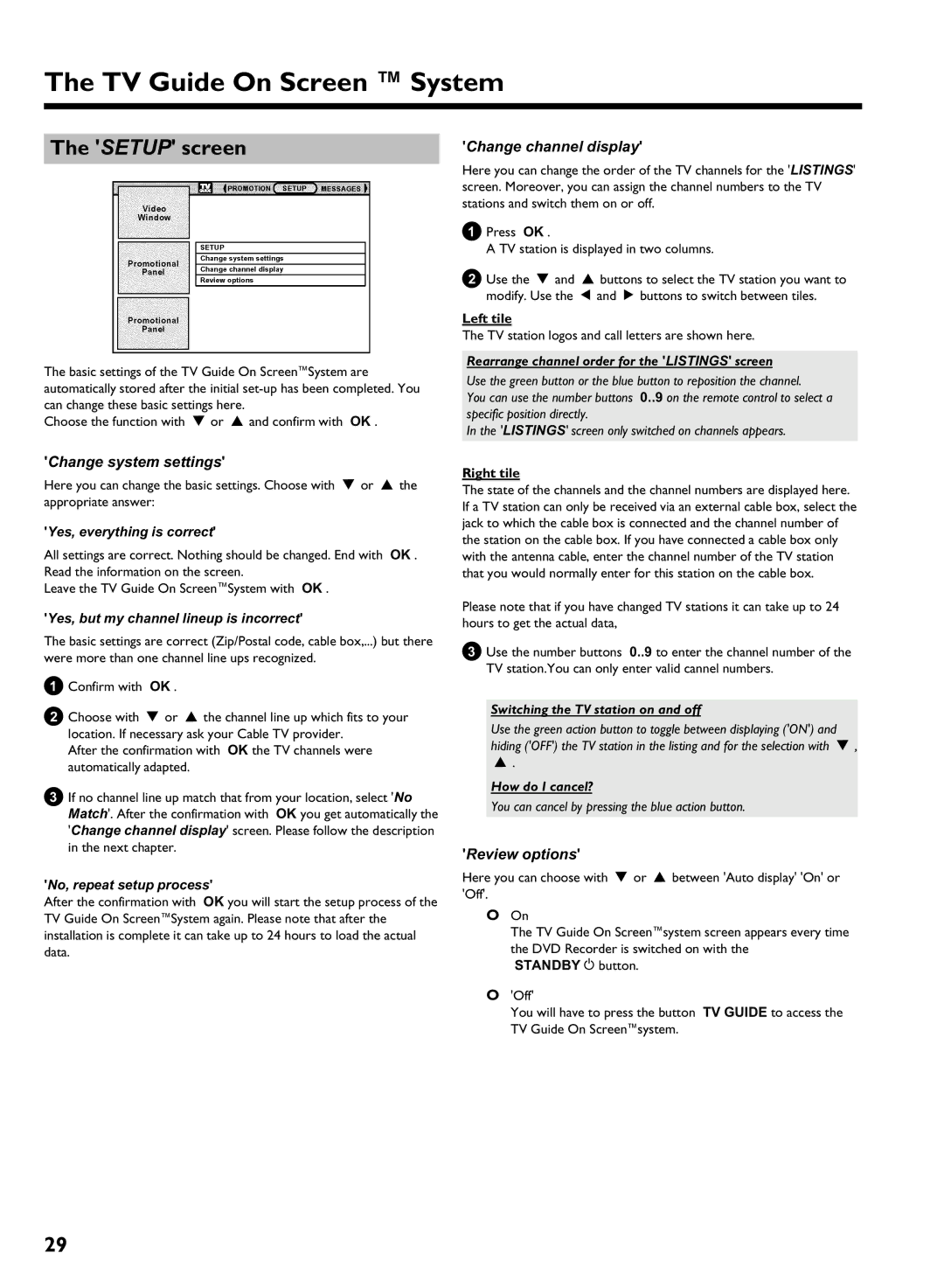 Philips HDRW 720/17 manual Setup screen 