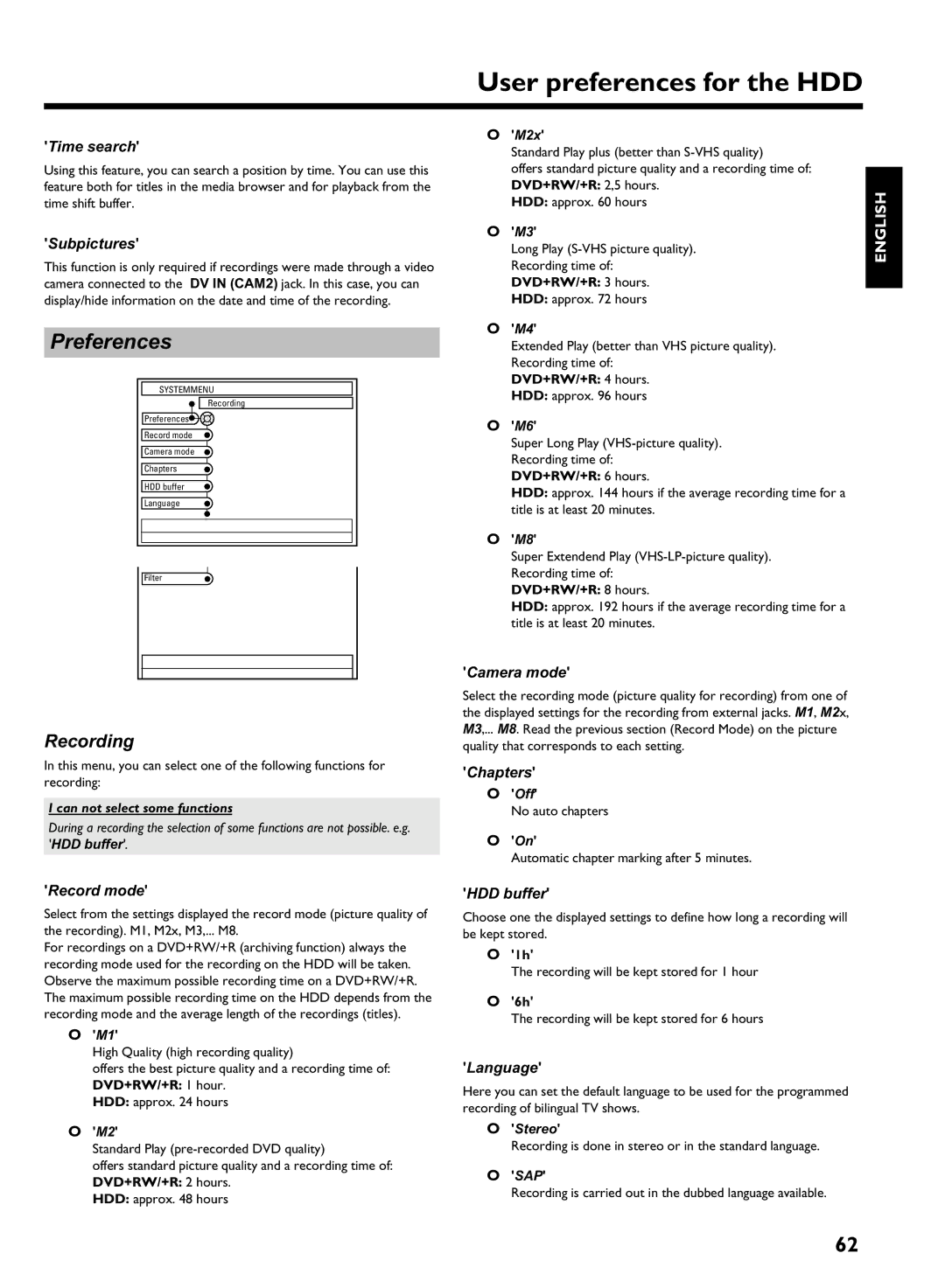 Philips HDRW 720/17 manual Can not select some functions, HDD buffer, M2x, Off 