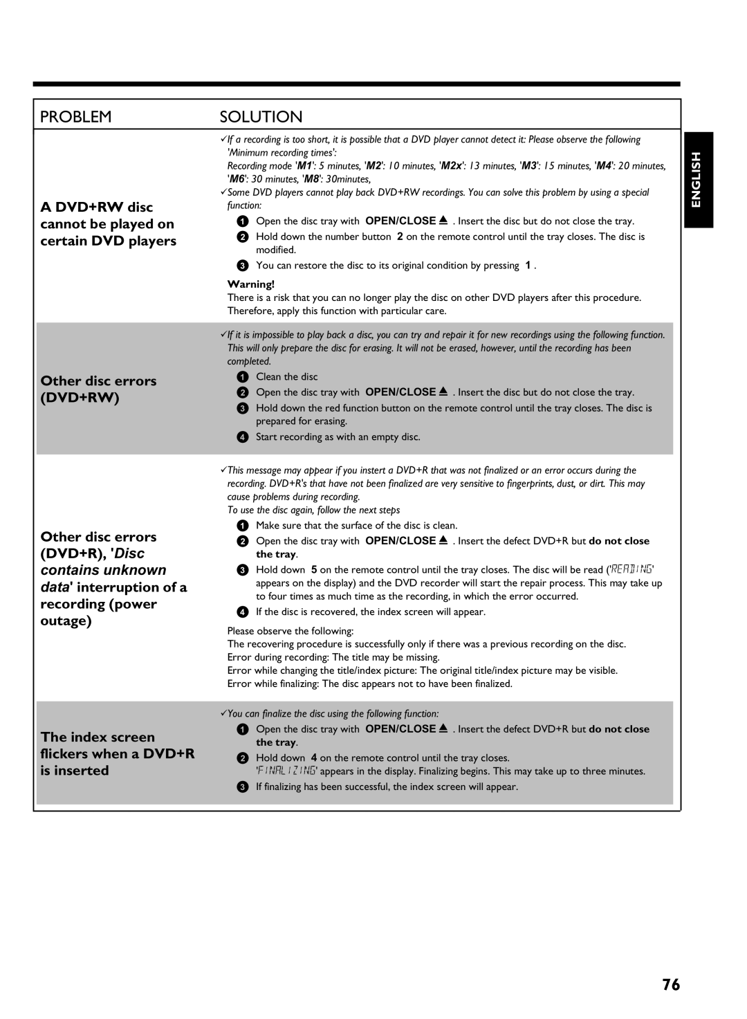 Philips HDRW 720/17 manual DVD+RW disc cannot be played on certain DVD players 