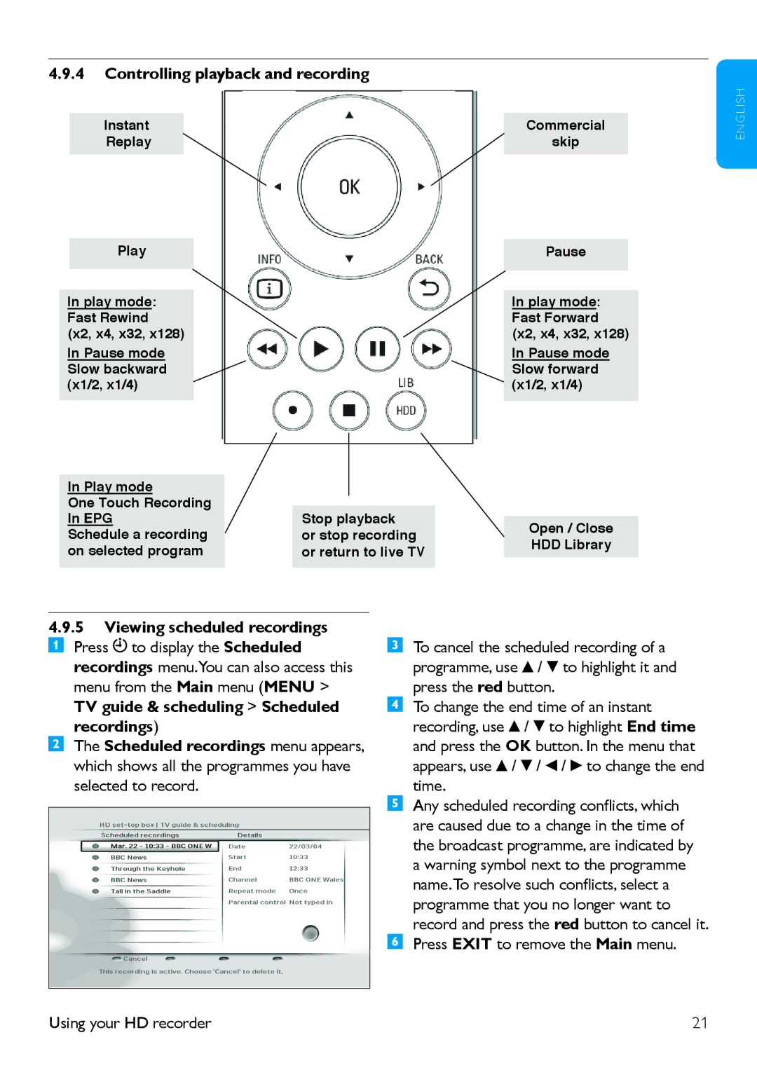 Philips HDT 8520 manual Controlling playback and recording, Using your HD recorder 