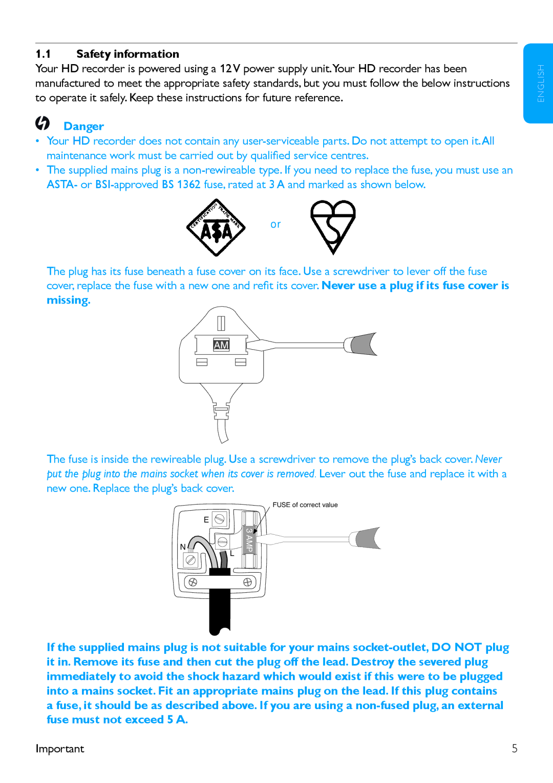 Philips HDT 8520 manual Safety information, Missing 