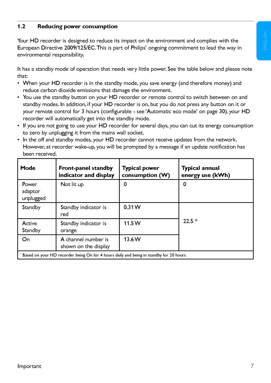 Philips HDT 8520 manual Reducing power consumption 