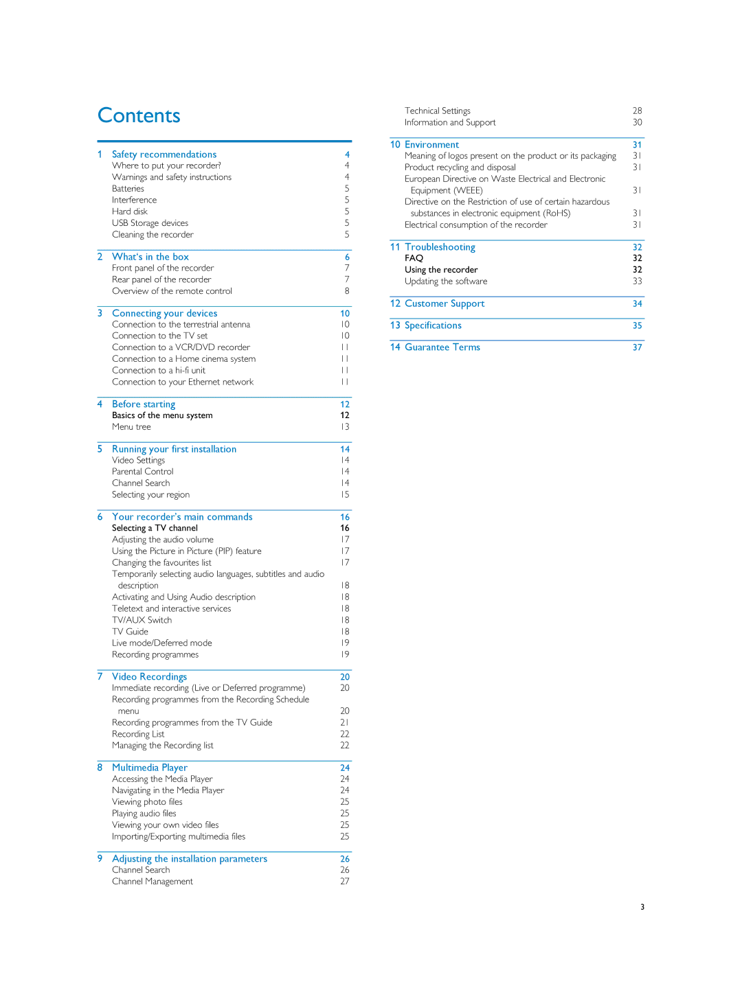 Philips HDTP 8530, HDTP 8540 user manual Contents 