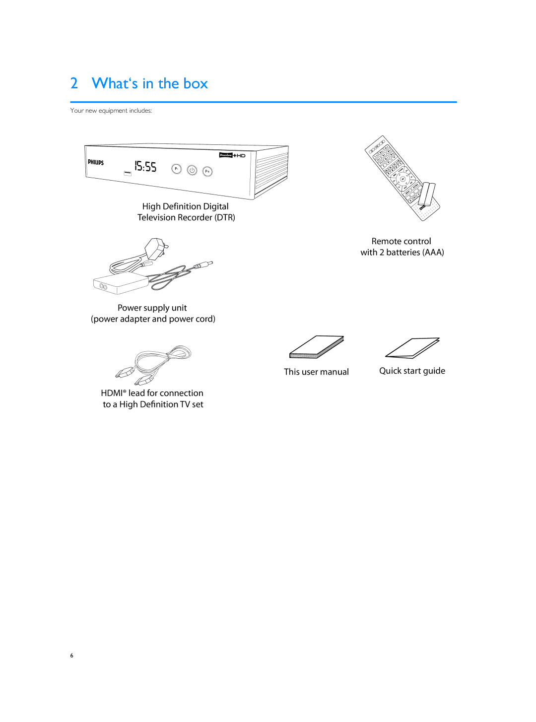 Philips HDTP 8540, HDTP 8530 user manual What‘s in the box, Your new equipment includes 