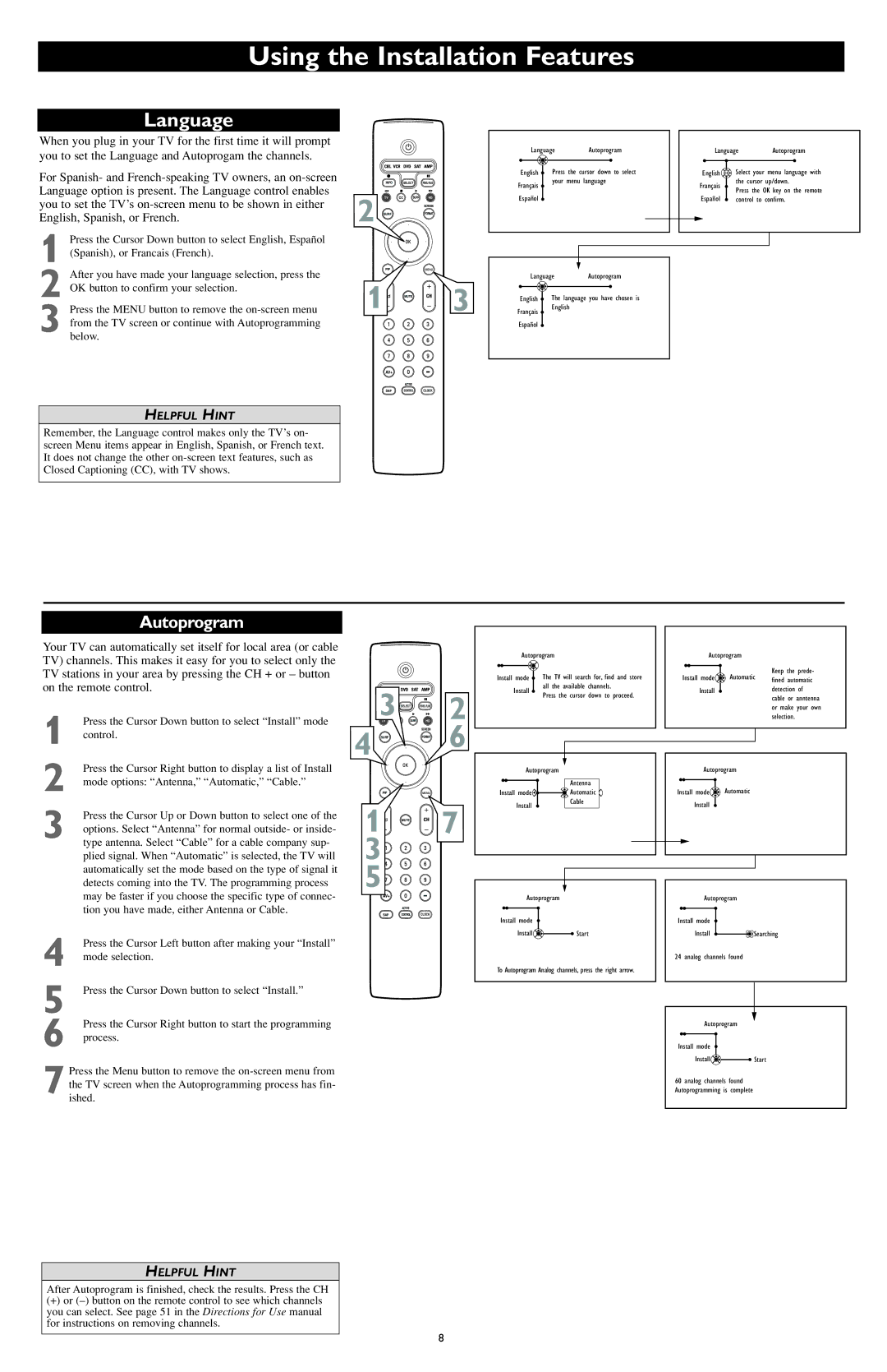 Philips HDTV Monitor with Pixel Plus user manual Using the Installation Features, Language 