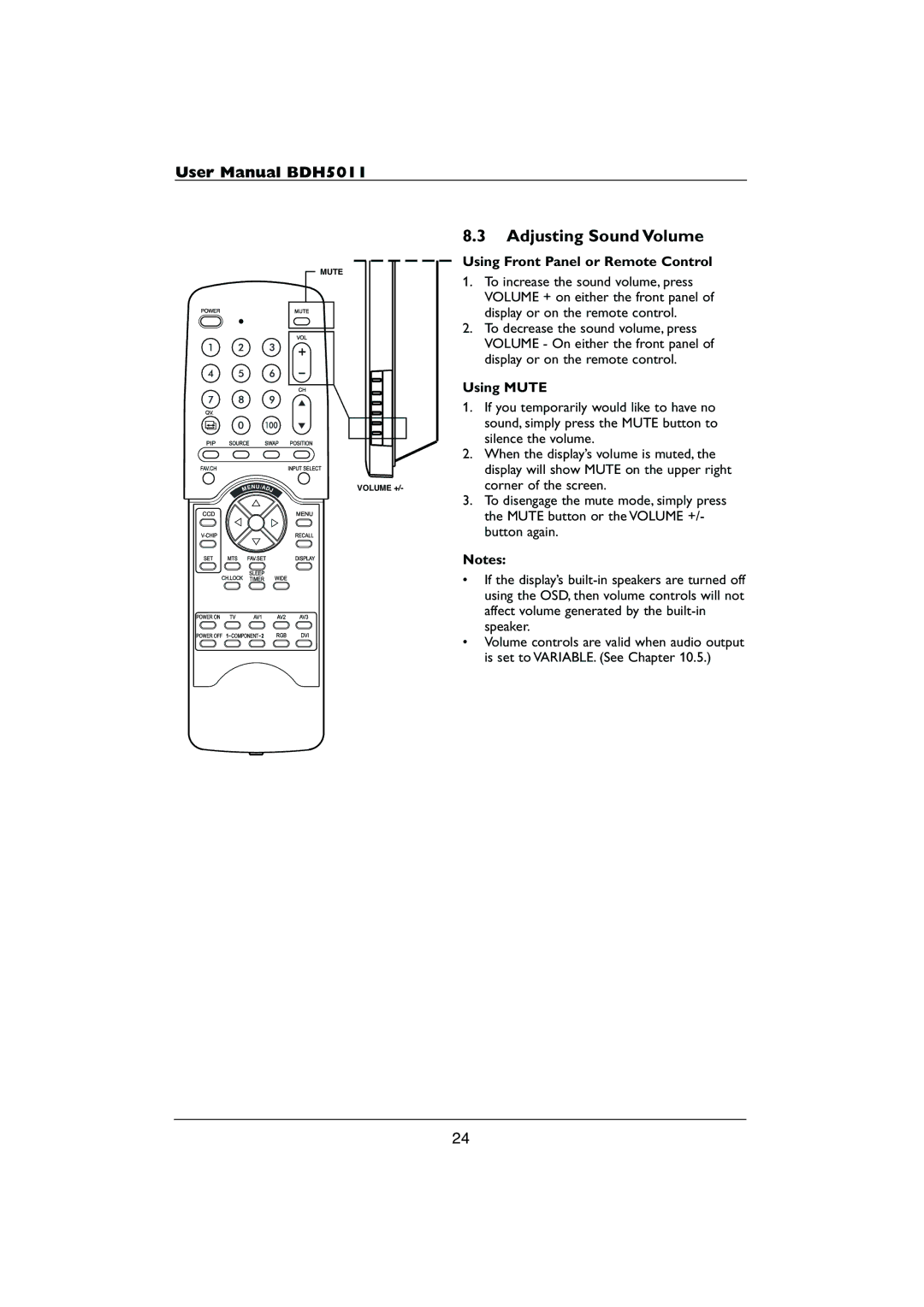 Philips HDTV user manual Adjusting Sound Volume, Using Mute 