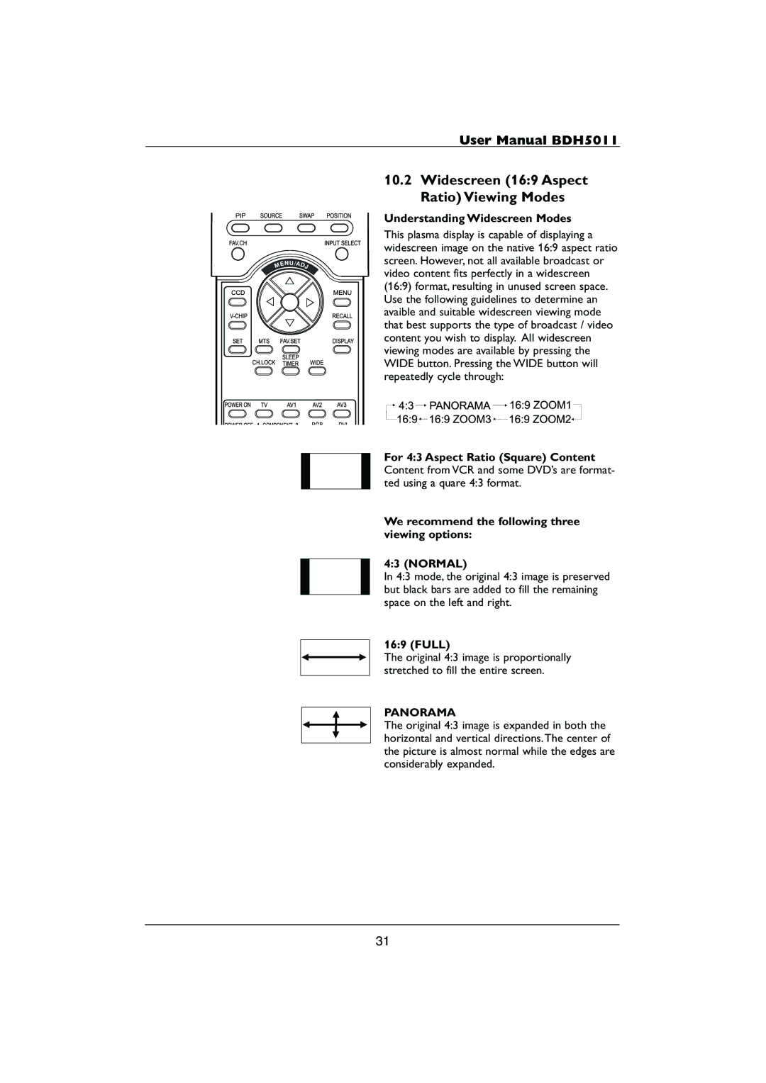 Philips HDTV user manual Widescreen 169 Aspect Ratio Viewing Modes, Understanding Widescreen Modes, Full, Panorama 