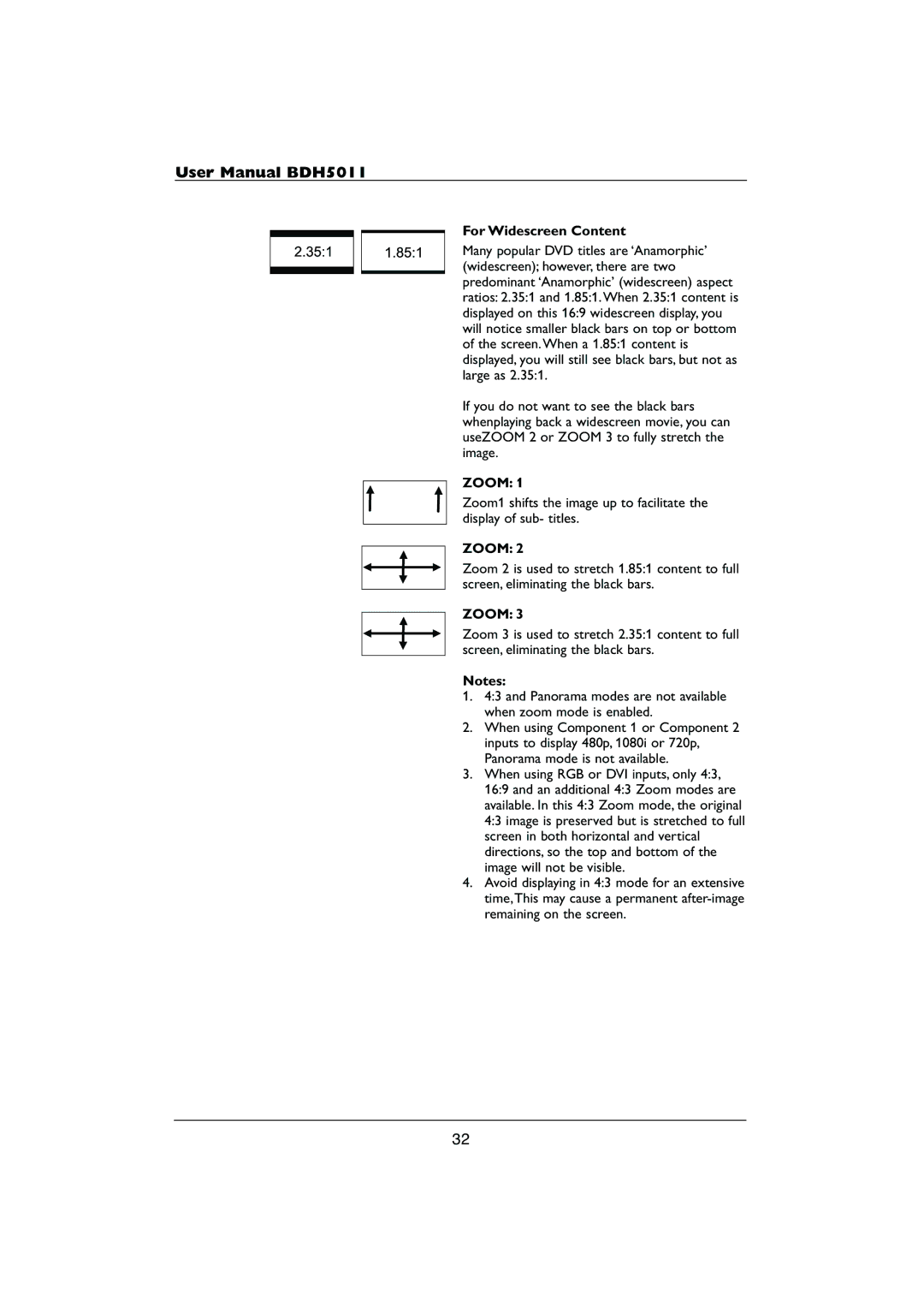 Philips HDTV user manual For Widescreen Content, Zoom 