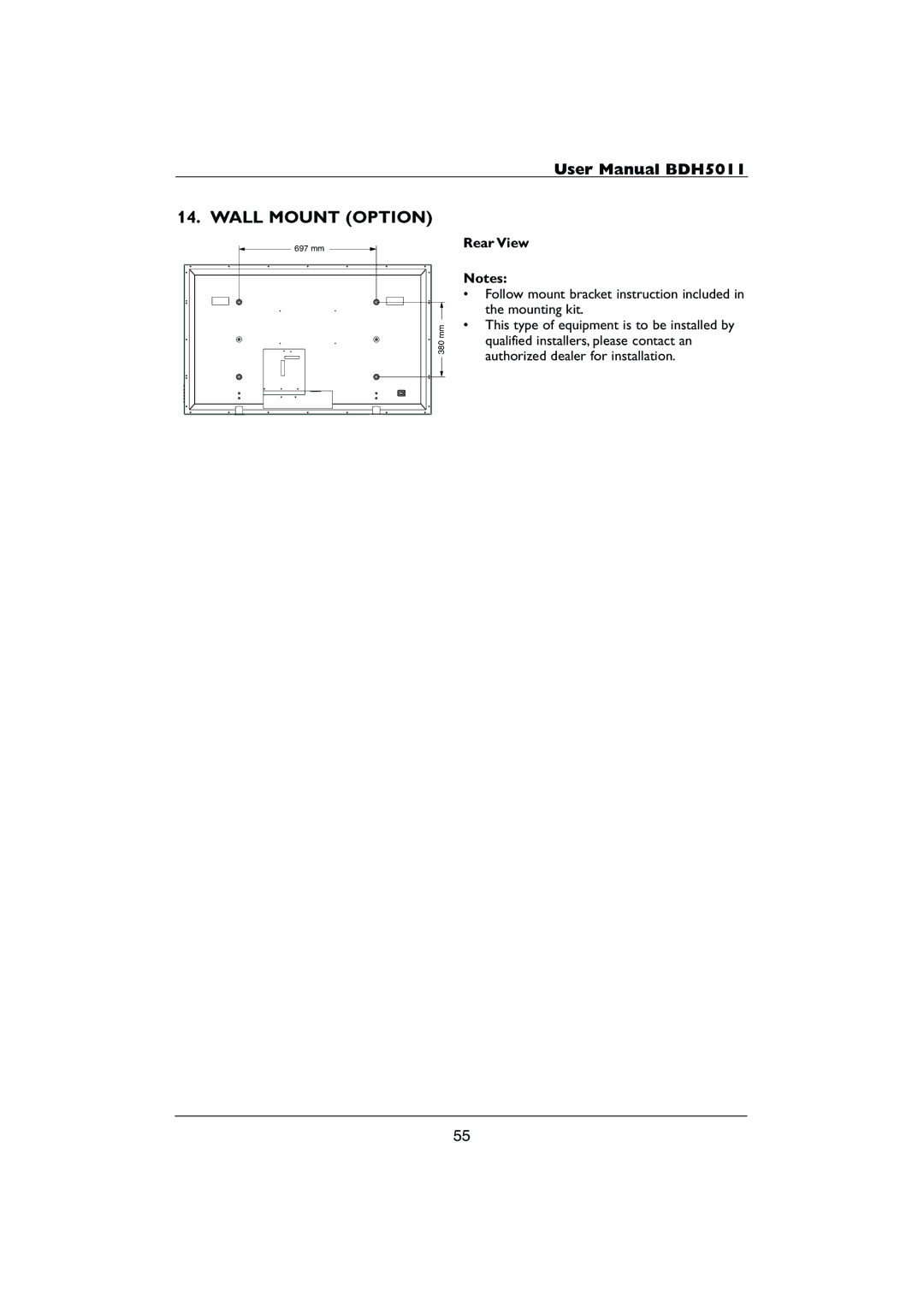 Philips HDTV user manual Wall Mount Option, Rear View 