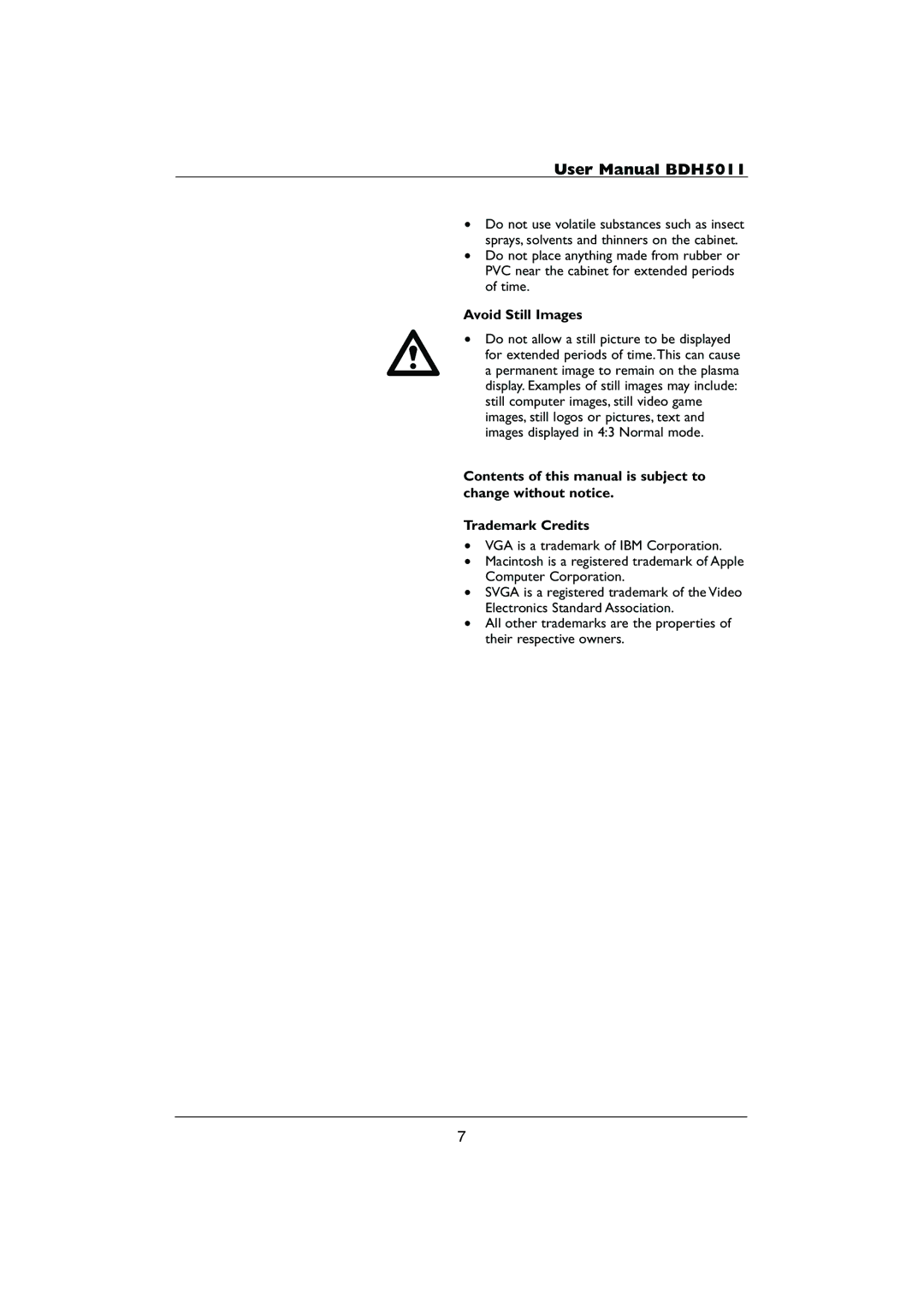 Philips HDTV user manual Avoid Still Images 