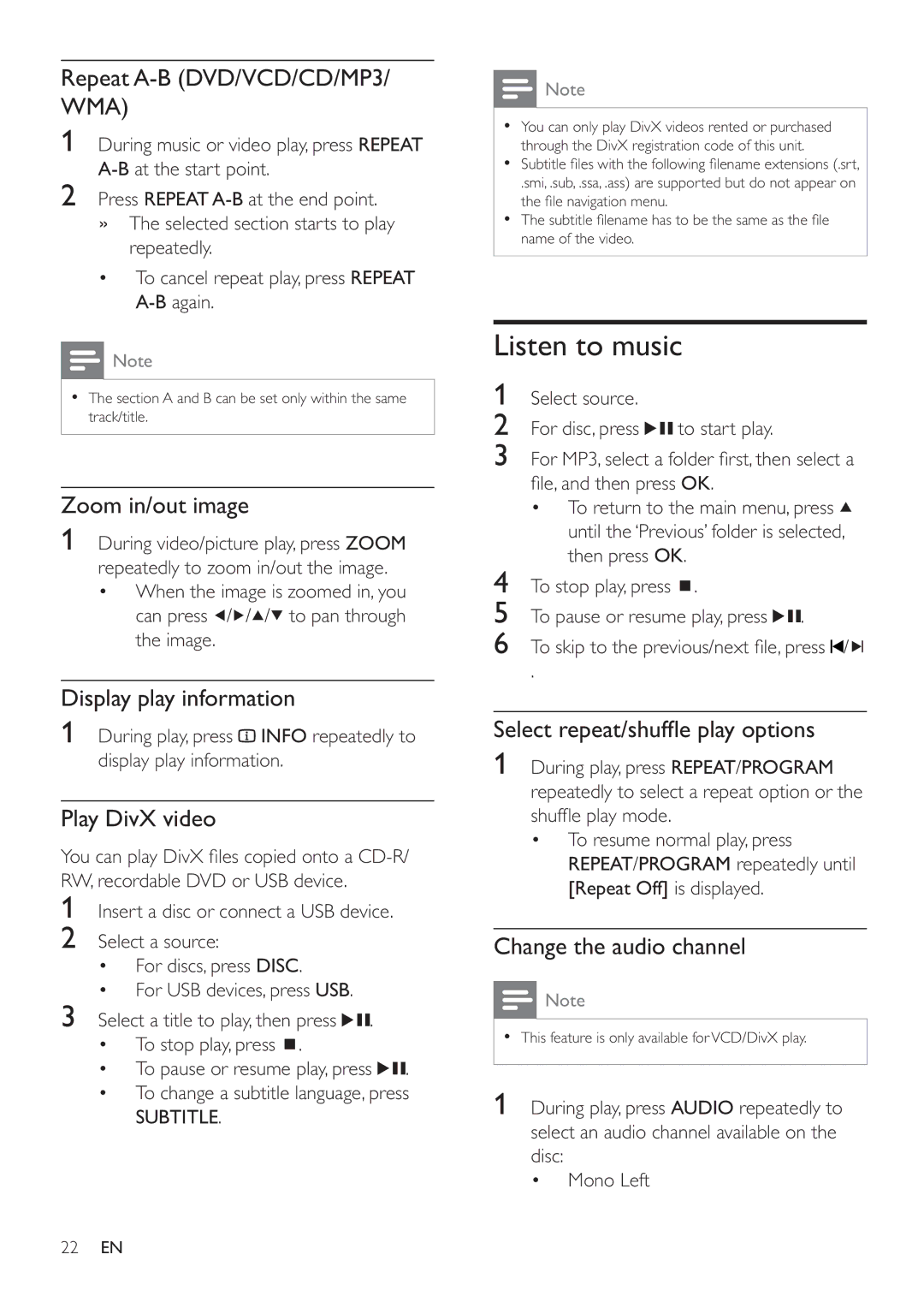 Philips HES4900/98 user manual Listen to music 