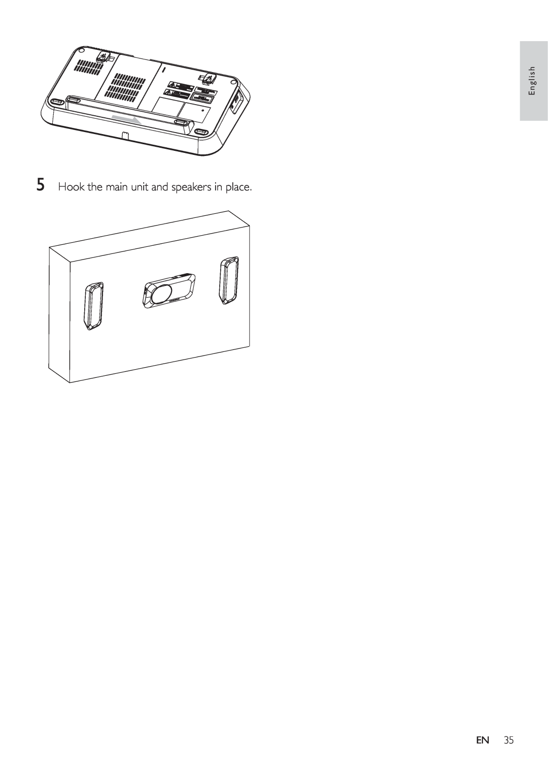 Philips HES4900/98 user manual 5Hook the main unit and speakers in place, English 