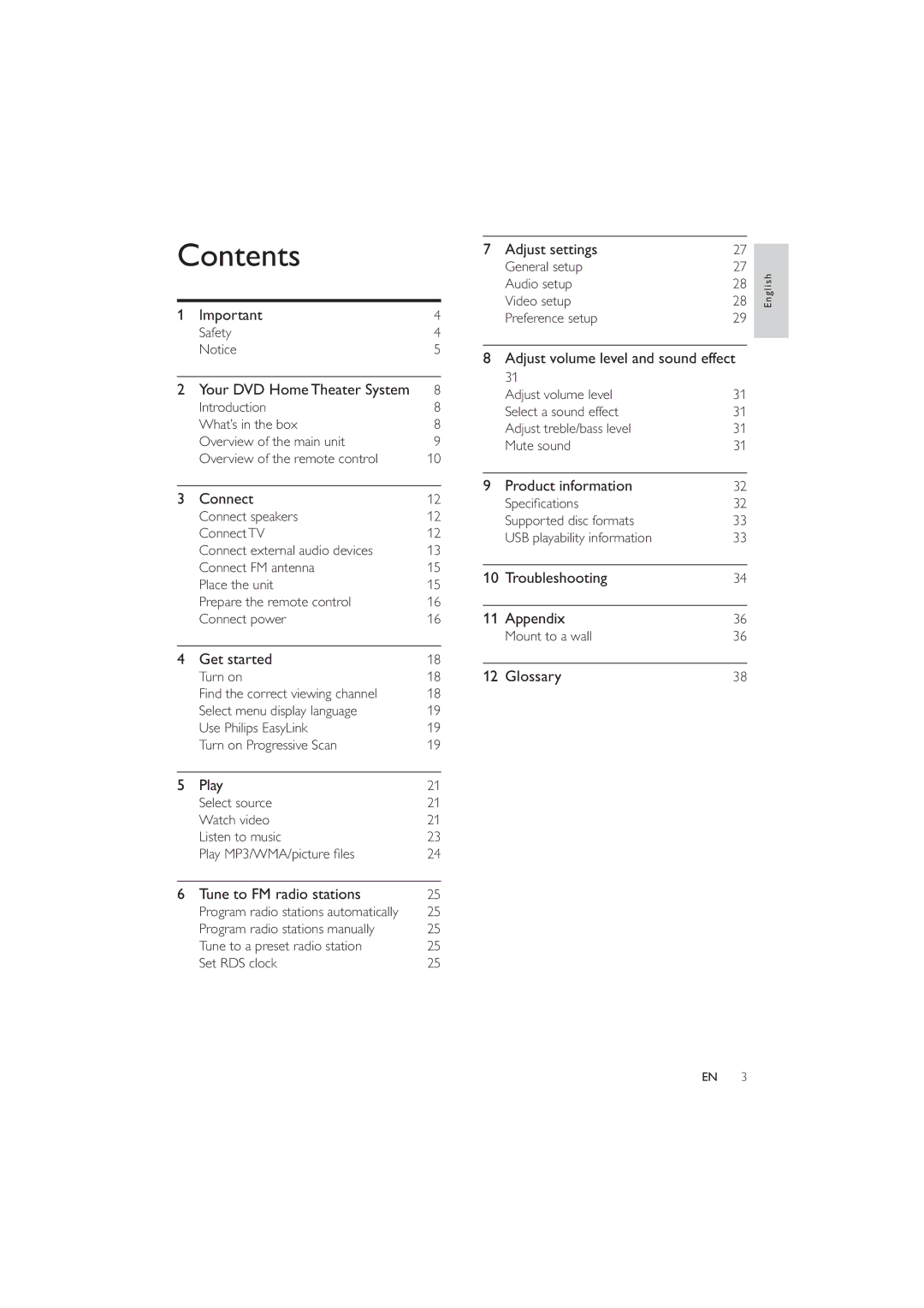 Philips HES4900/12 user manual Contents 