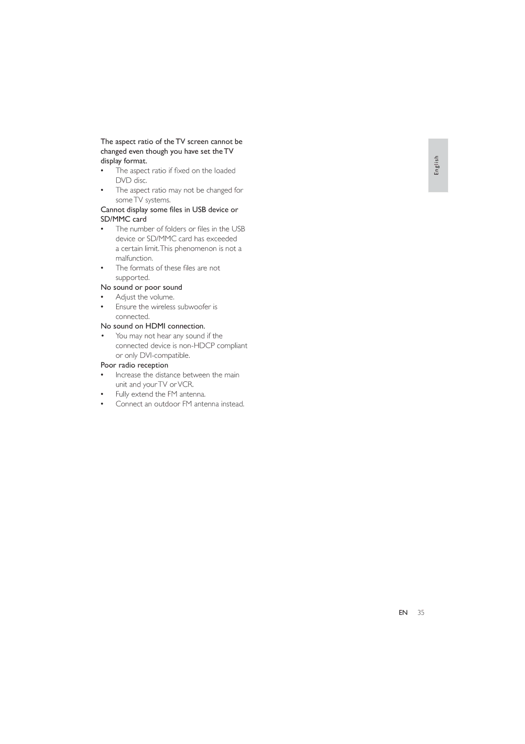 Philips HES4900/12 user manual ‡ 7KHDVSHFWUDWLRLIÀHGRQWKHORDGHG, ‡ 7KHIRUPDWVRIWKHVHÀOHVDUHQRW 