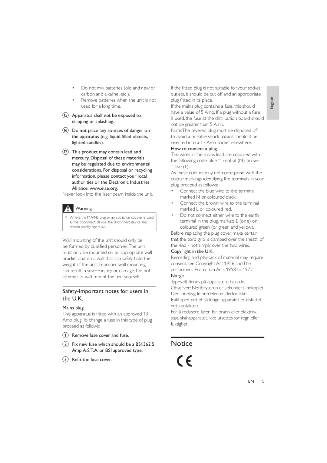 Philips HES4900/12 user manual Safety-Important notes for users in the U.K, SoxjÀwwhgLqLwvSodfh 