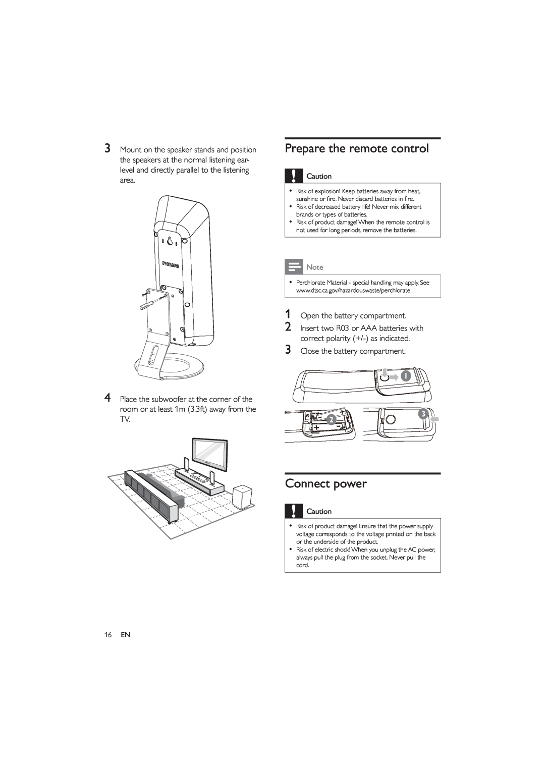 Philips HES4900/12 user manual Prepare the remote control, Connect power 
