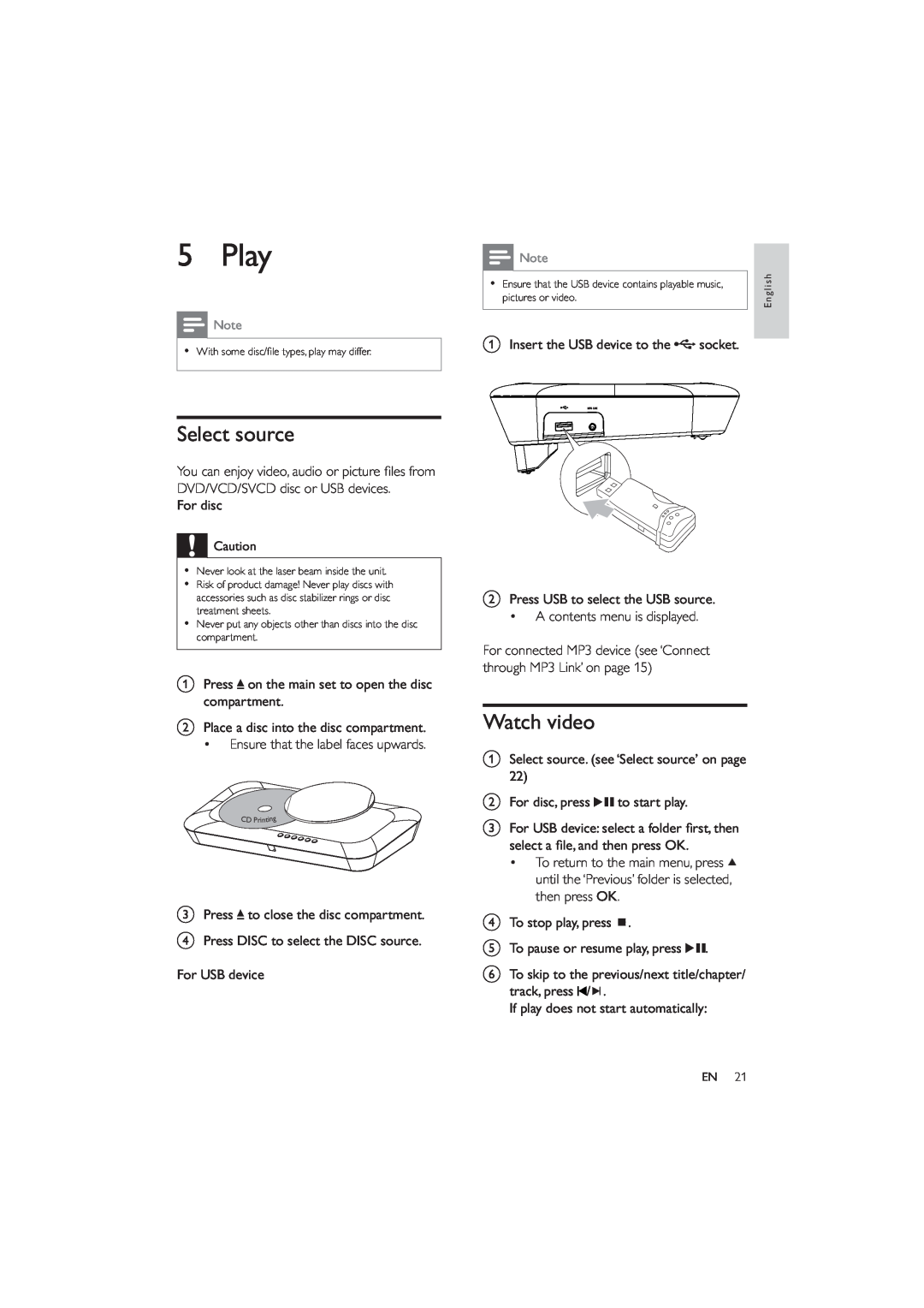 Philips HES4900/12 user manual Play, Select source, Watch video 