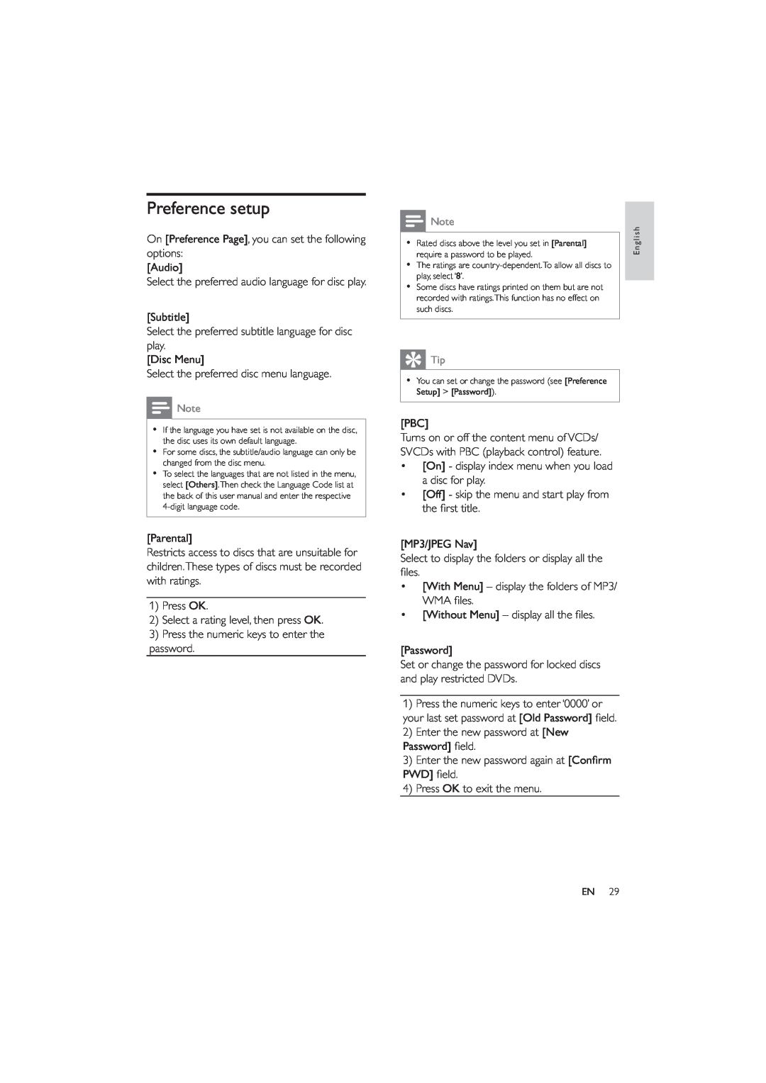 Philips HES4900/12 user manual Preference setup 