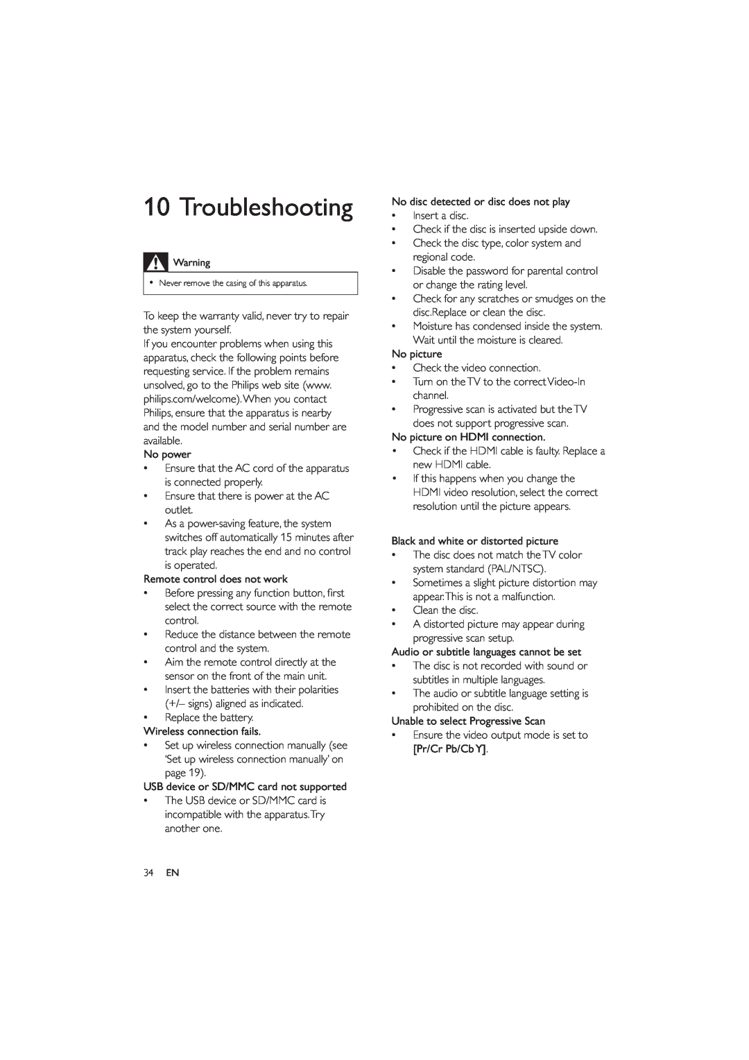 Philips HES4900/12 user manual Troubleshooting 