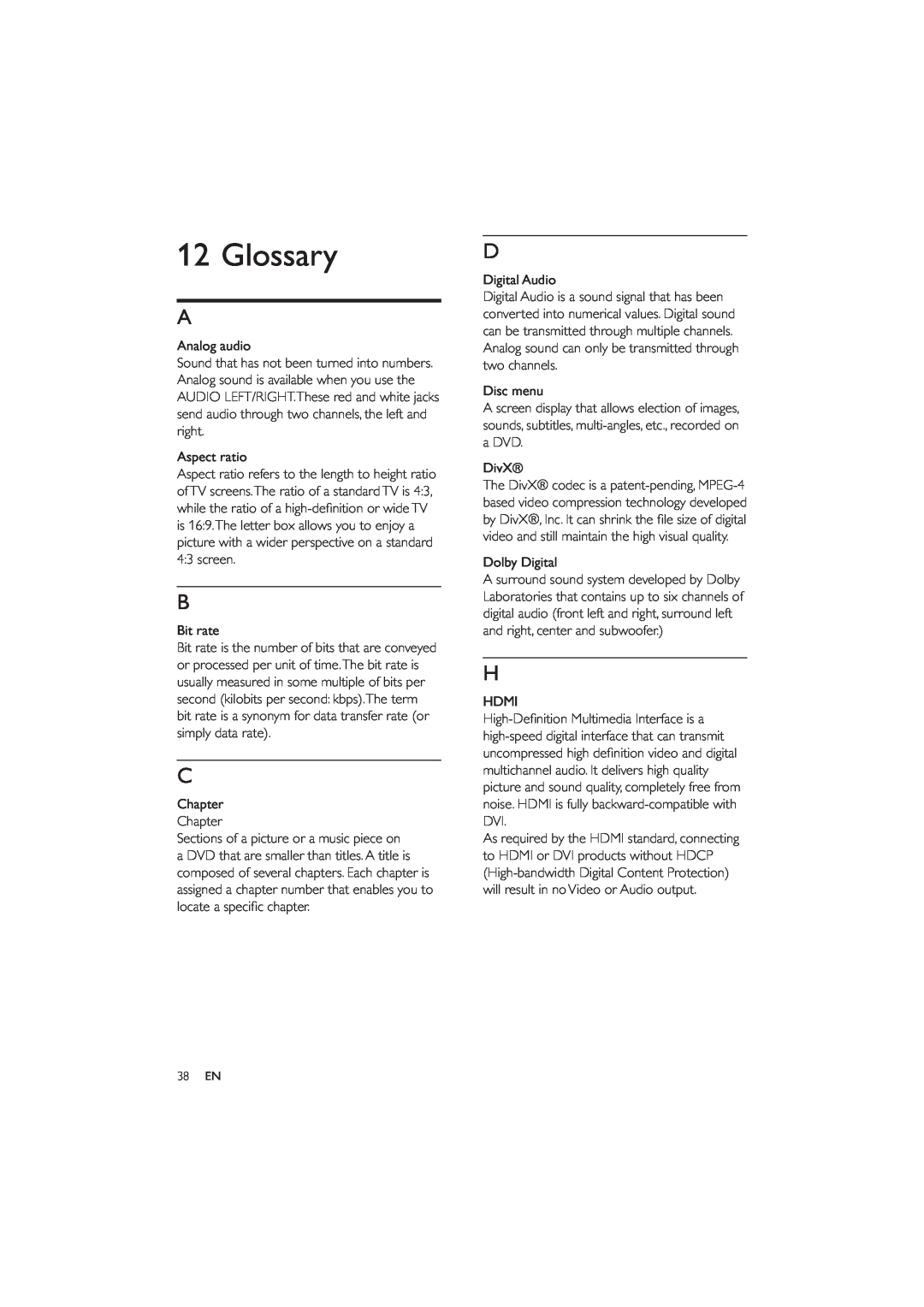 Philips HES4900/12 user manual Glossary 