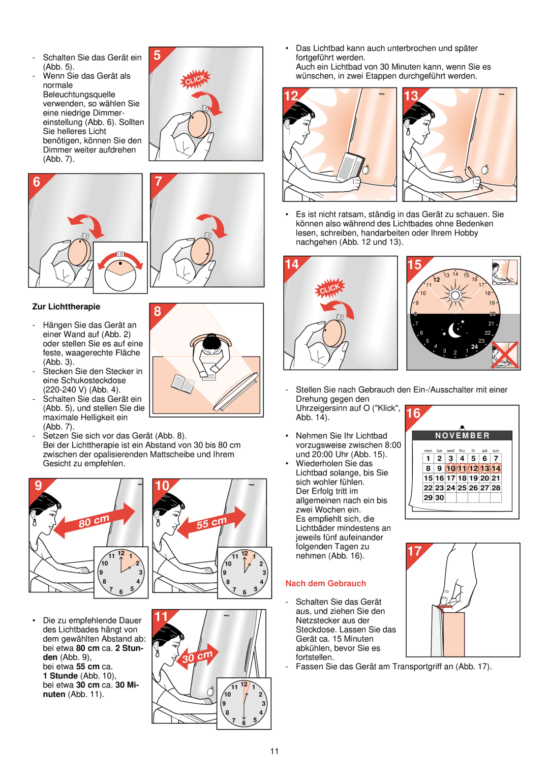 Philips HF 3300 manual Zur Lichttherapie, Nehmen Sie Ihr Lichtbad, Vorzugsweise zwischen, Nach dem Gebrauch 