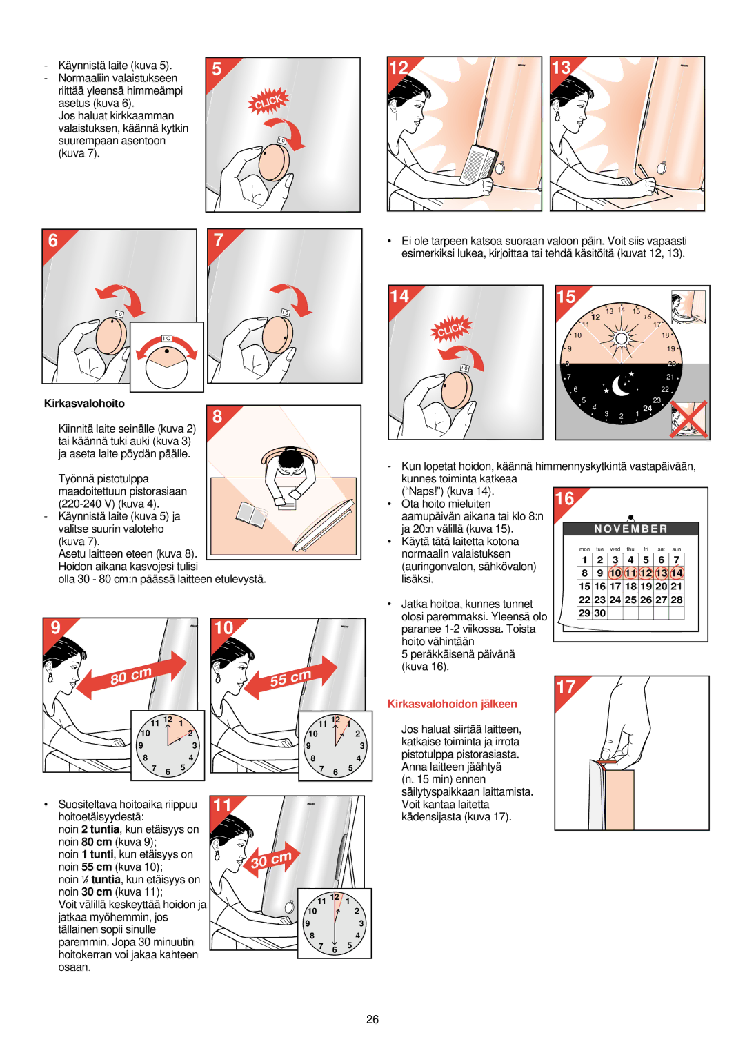 Philips HF 3300 manual Kirkasvalohoidon jälkeen 