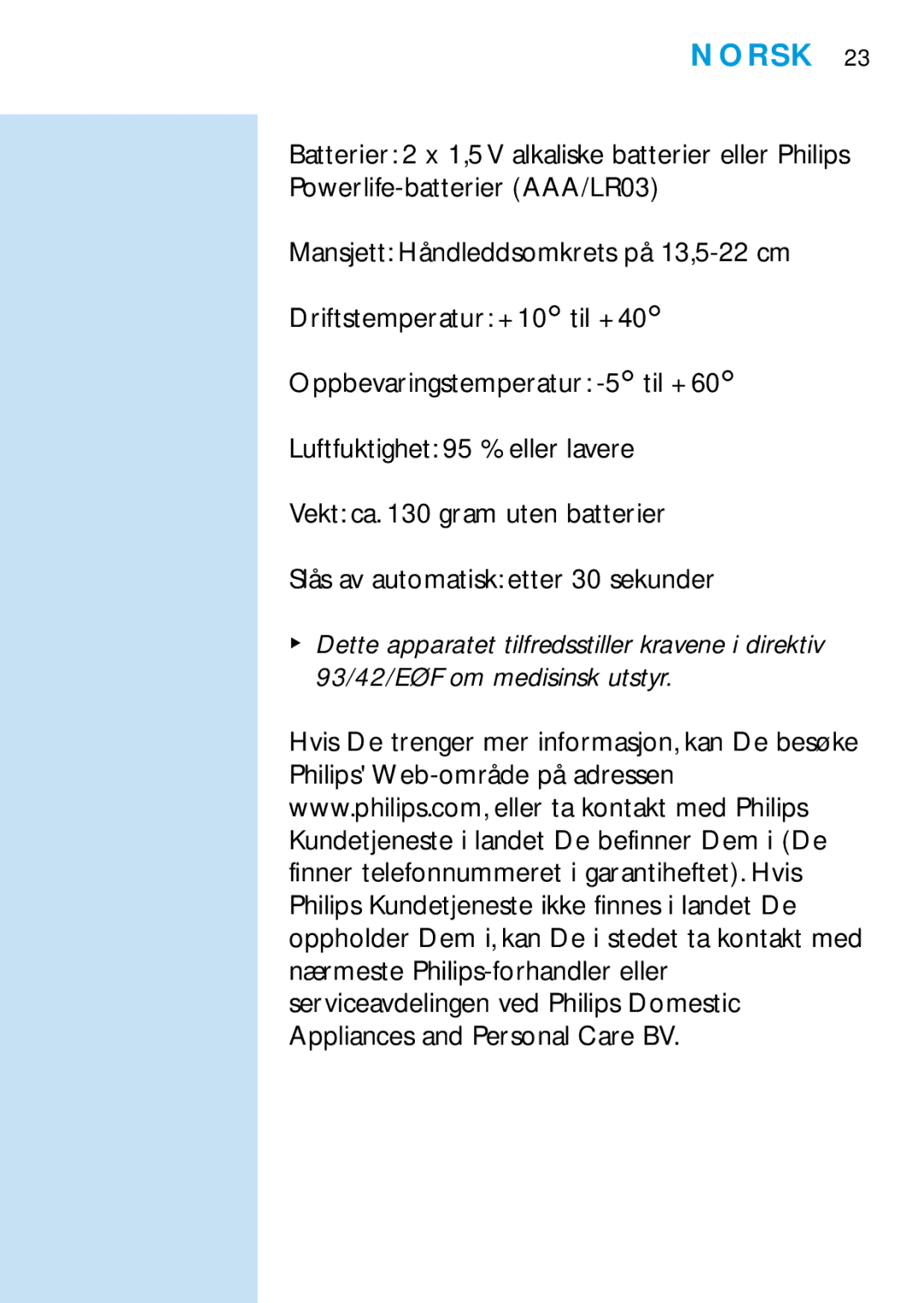 Philips HF321, HF319 manual Norsk 