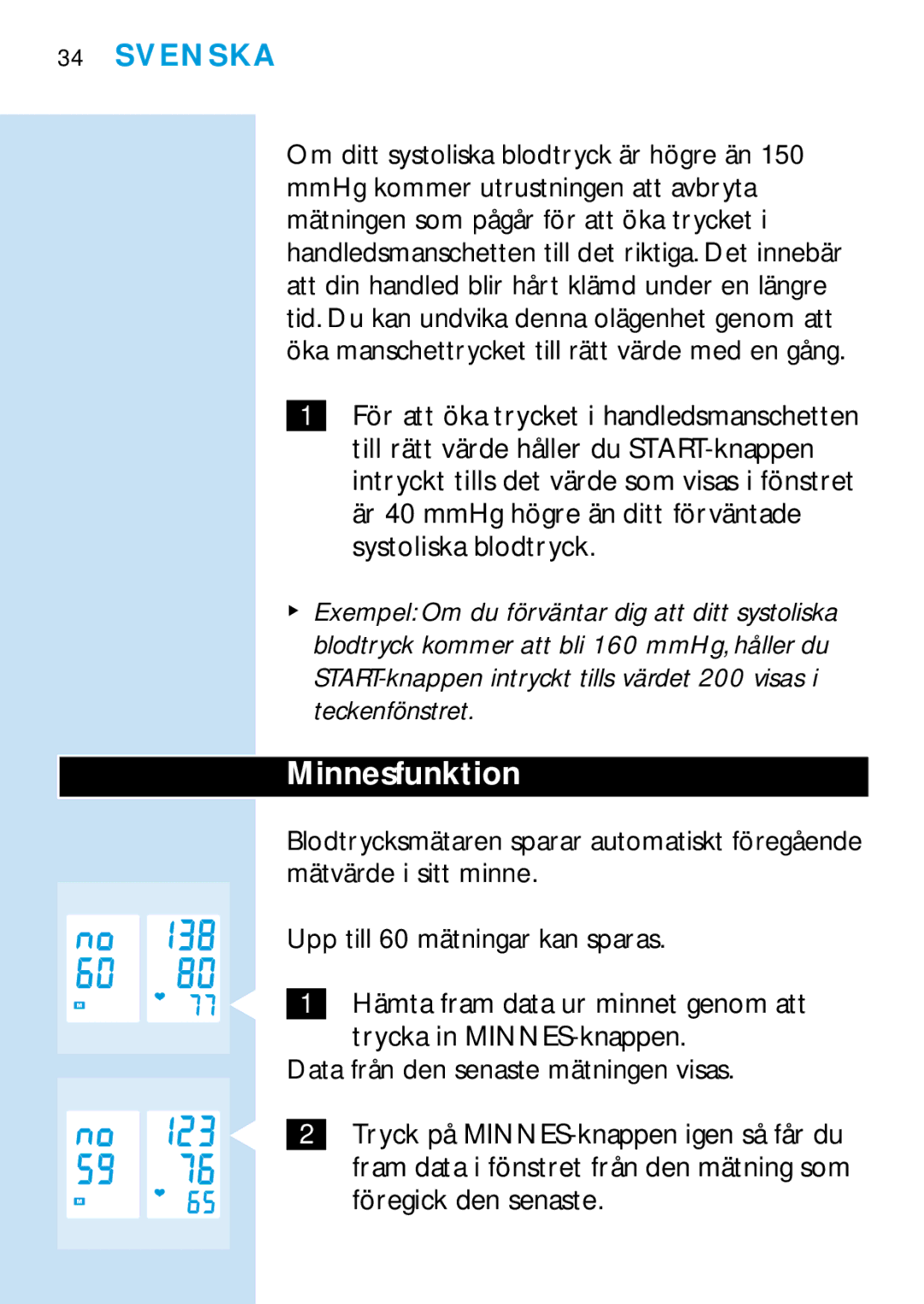 Philips HF319, HF321 manual Minnesfunktion 