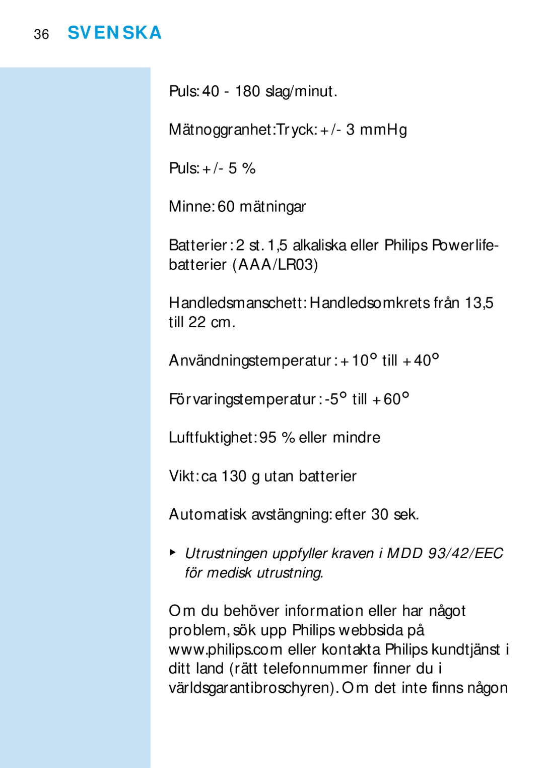 Philips HF321, HF319 manual Svenska 