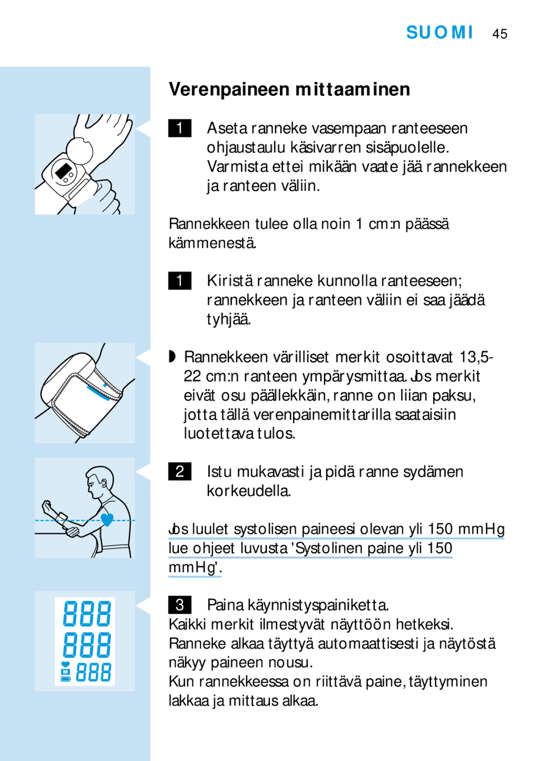 Philips HF321, HF319 manual Verenpaineen mittaaminen 