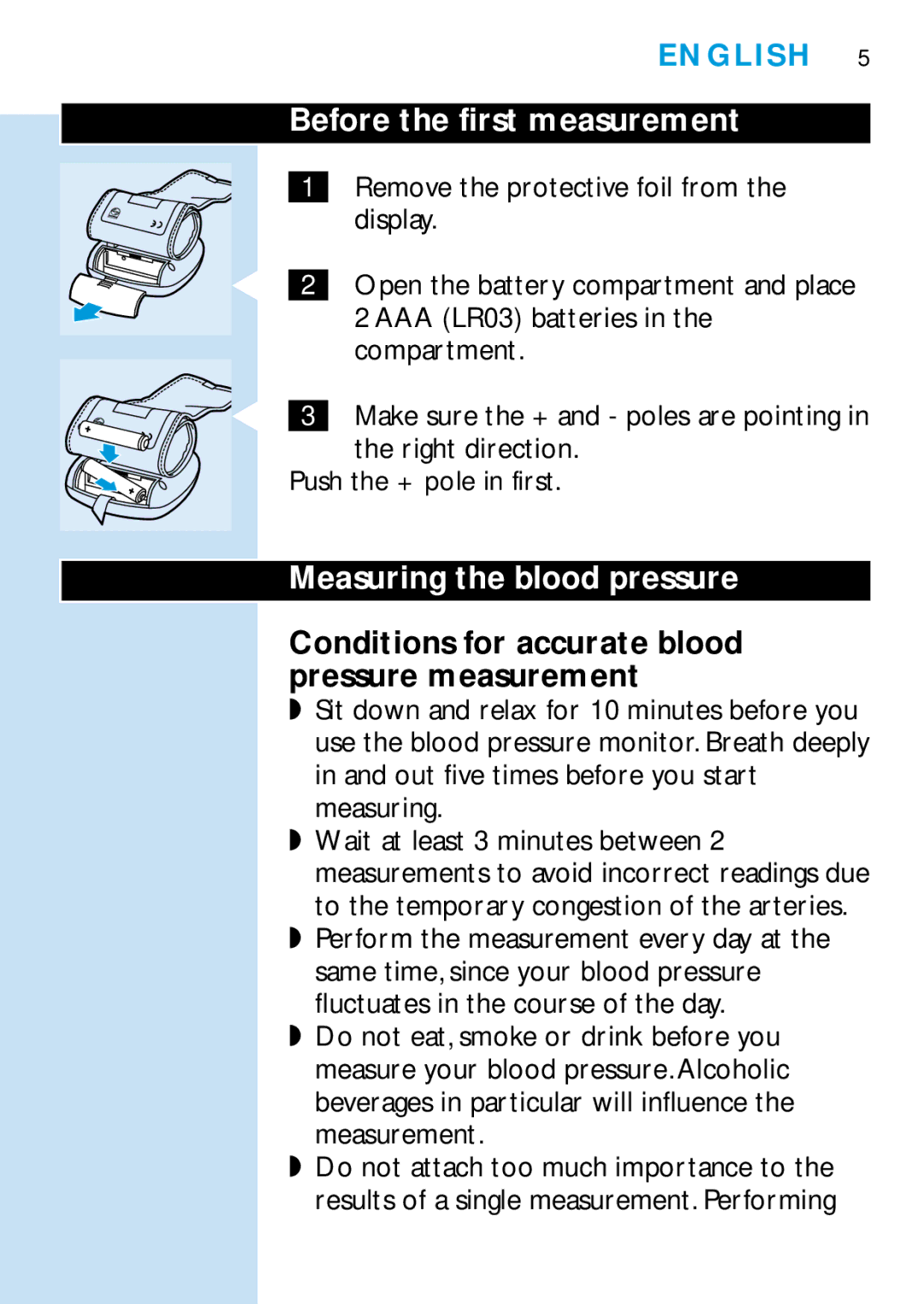 Philips HF321, HF319 manual Before the first measurement, Measuring the blood pressure 