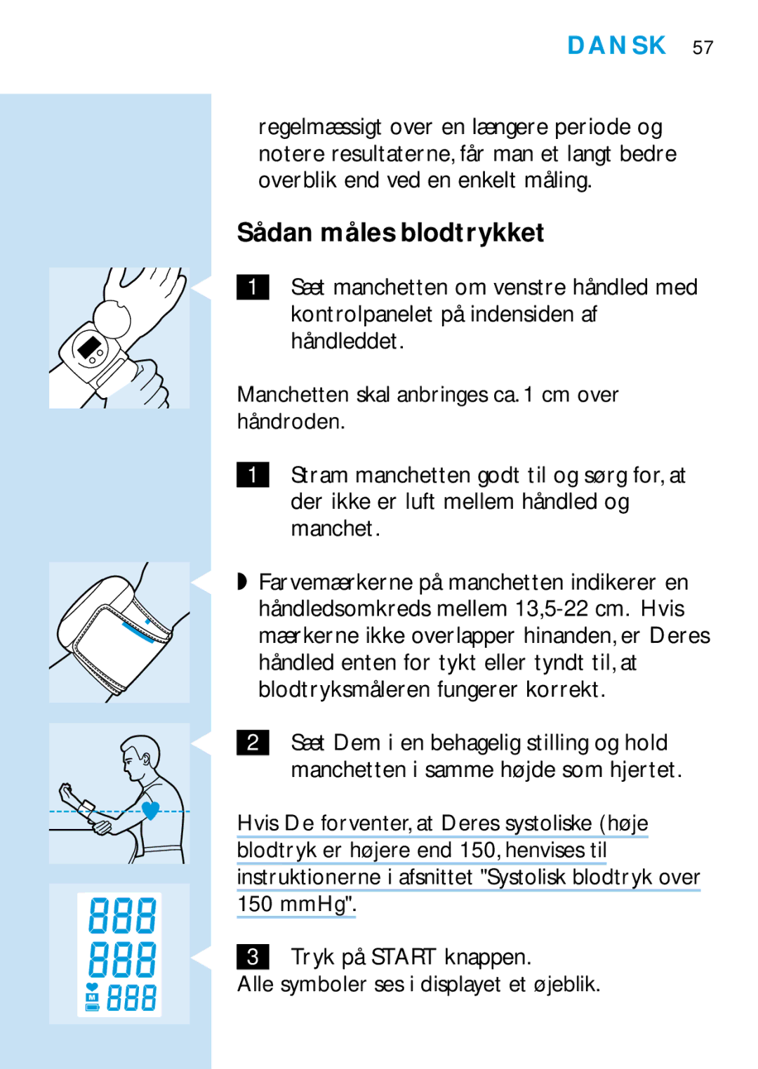 Philips HF321, HF319 manual Sådan måles blodtrykket 