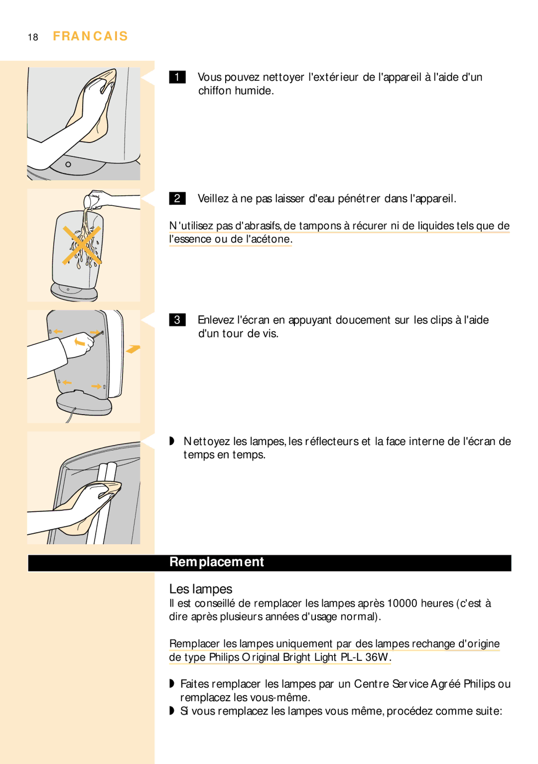 Philips HF3304 manual Les lampes, Remplacement 