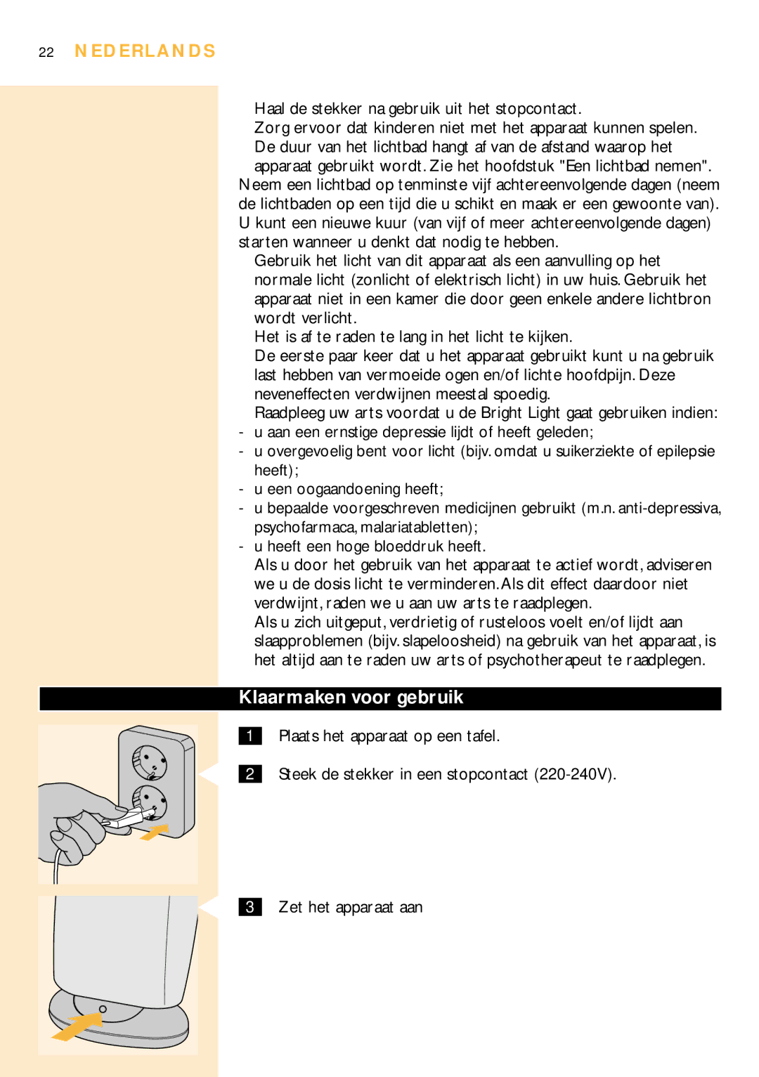 Philips HF3304 manual Klaarmaken voor gebruik, Nederlands 