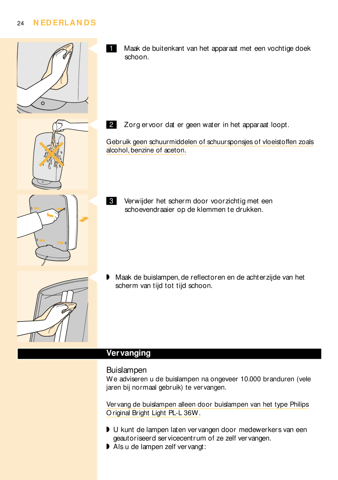 Philips HF3304 manual Buislampen, Vervanging, Als u de lampen zelf vervangt 