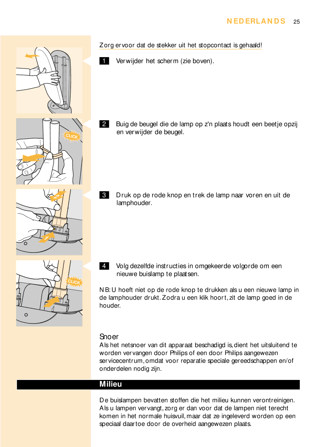 Philips HF3304 manual Snoer, Milieu 