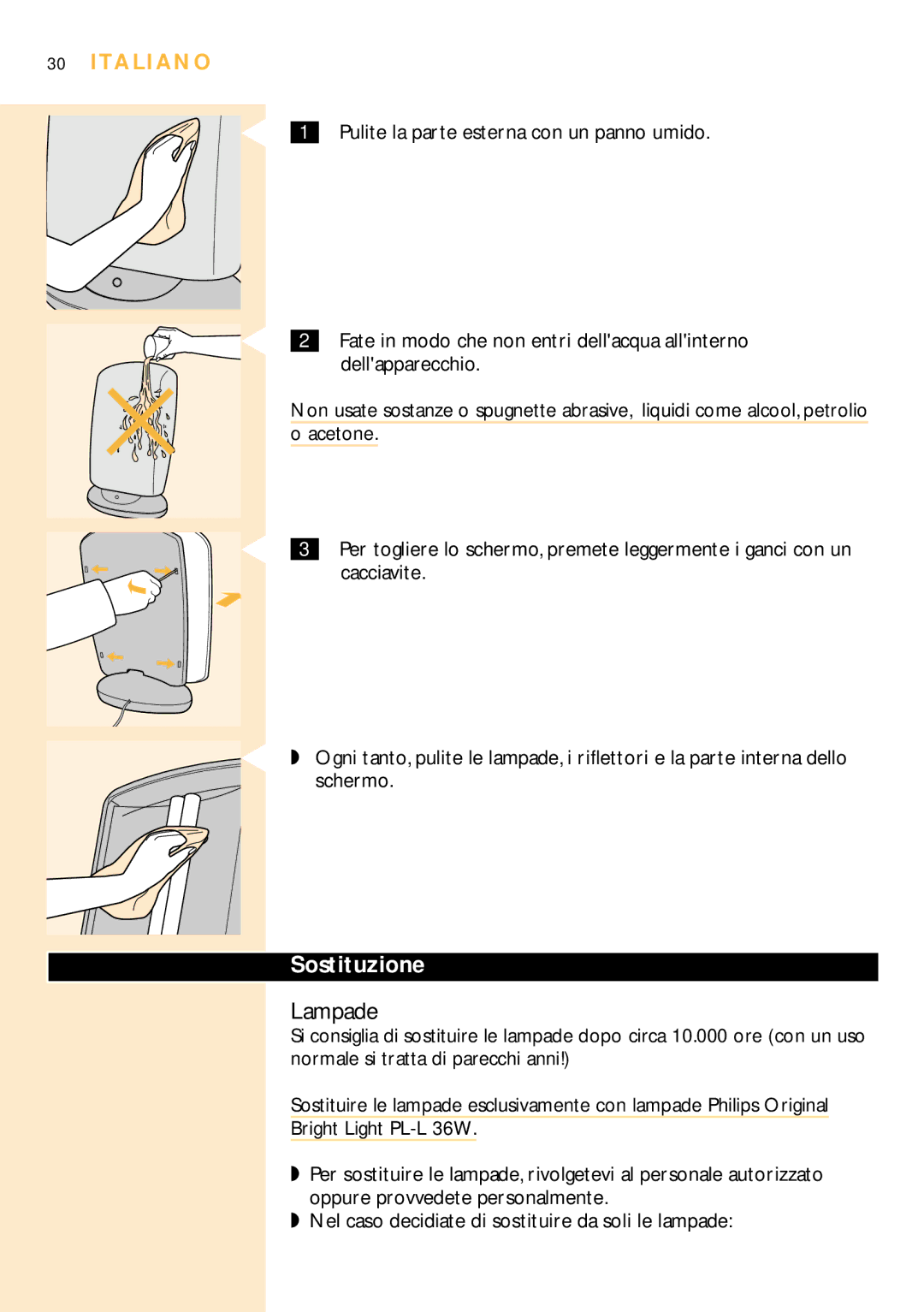 Philips HF3304 manual Lampade, Sostituzione 