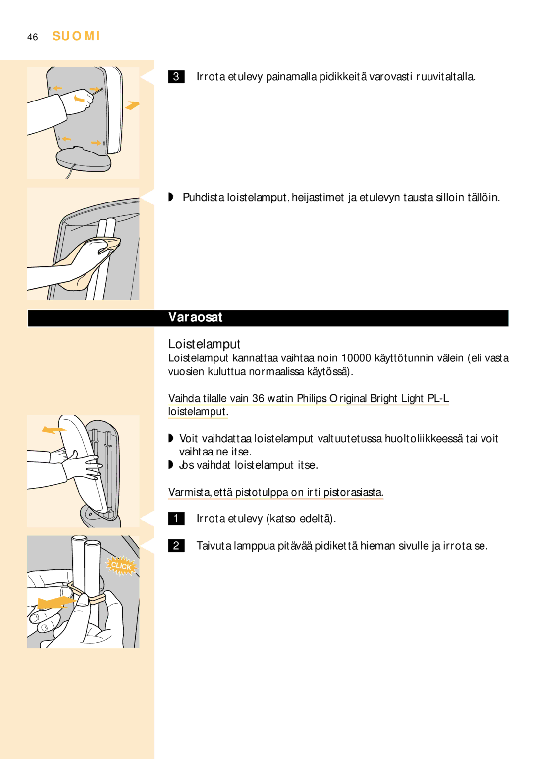 Philips HF3304 manual Loistelamput, Varaosat 