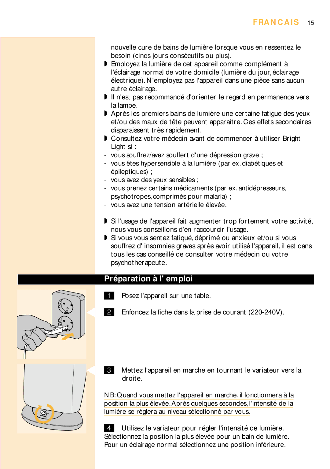 Philips HF3305 manual Préparation à l emploi, Francais 