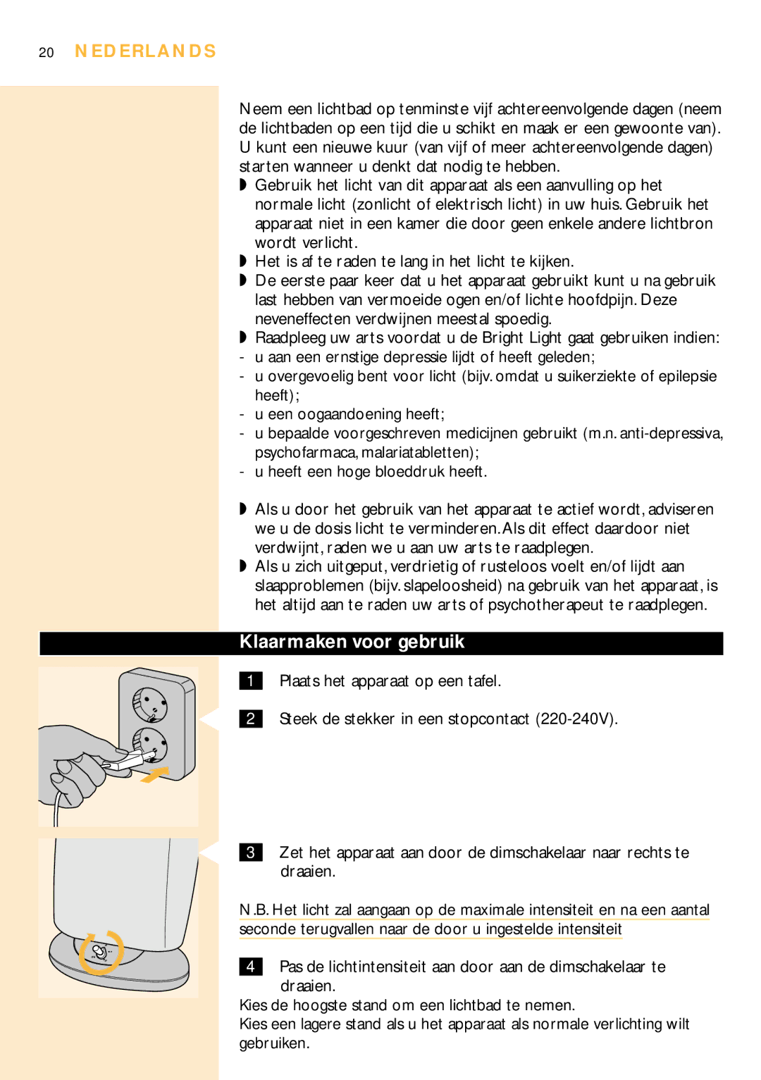 Philips HF3305 manual Klaarmaken voor gebruik, Nederlands 