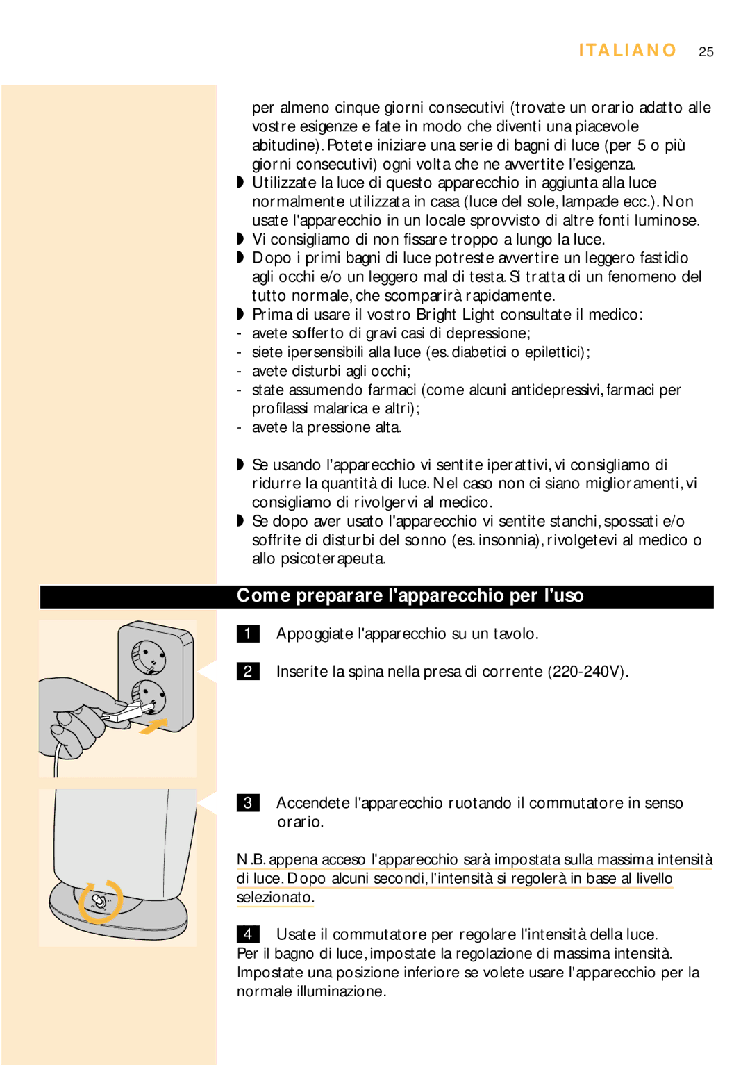 Philips HF3305 manual Come preparare lapparecchio per luso, Italiano 