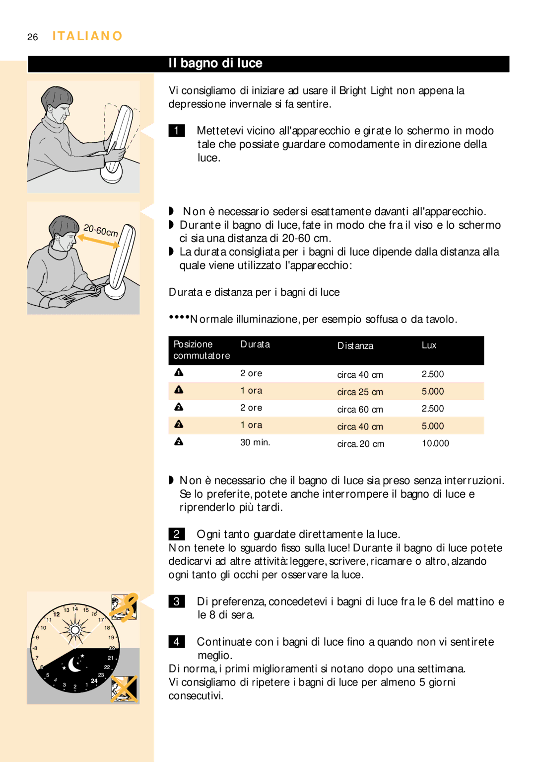 Philips HF3305 manual Il bagno di luce, Le 8 di sera 