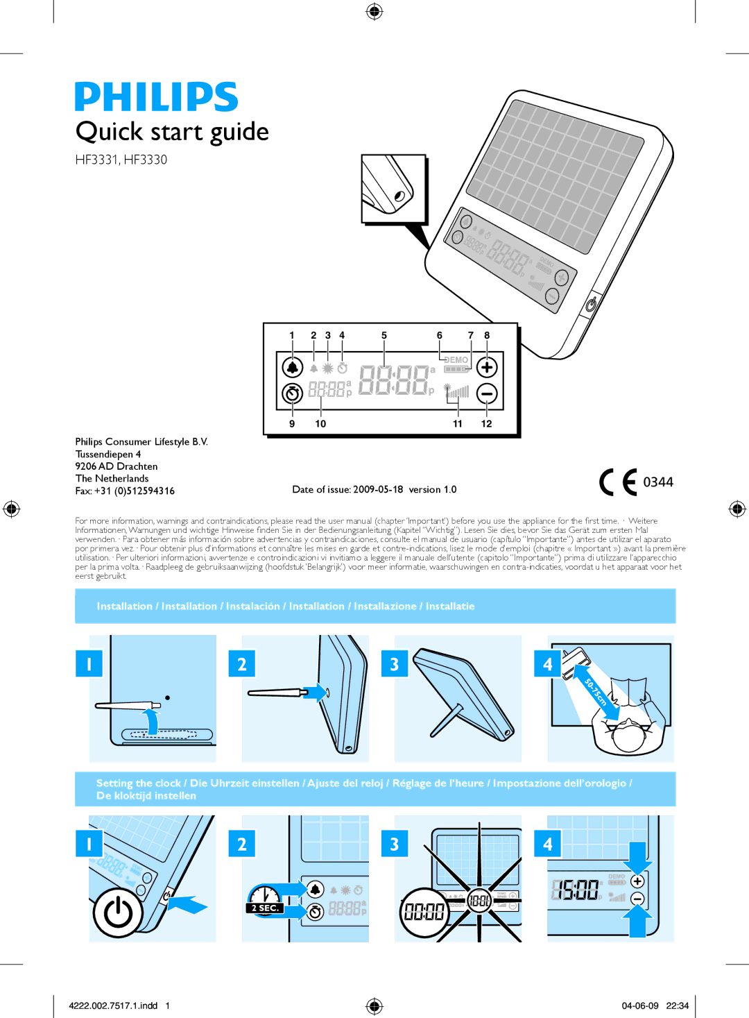 Philips HF3331/60 quick start Quick start guide, 0344, Indd 04-06-09 