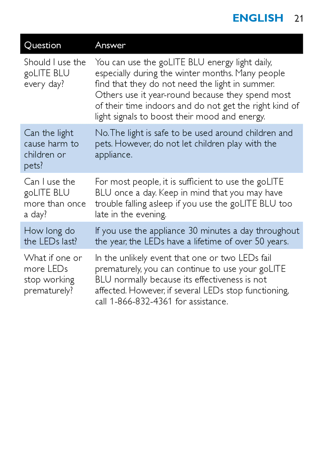 Philips HF3332, HF3331 manual You can use the goLITE BLU energy light daily 