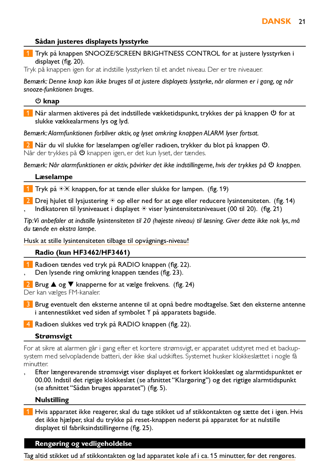 Philips HF3451 manual Rengøring og vedligeholdelse 