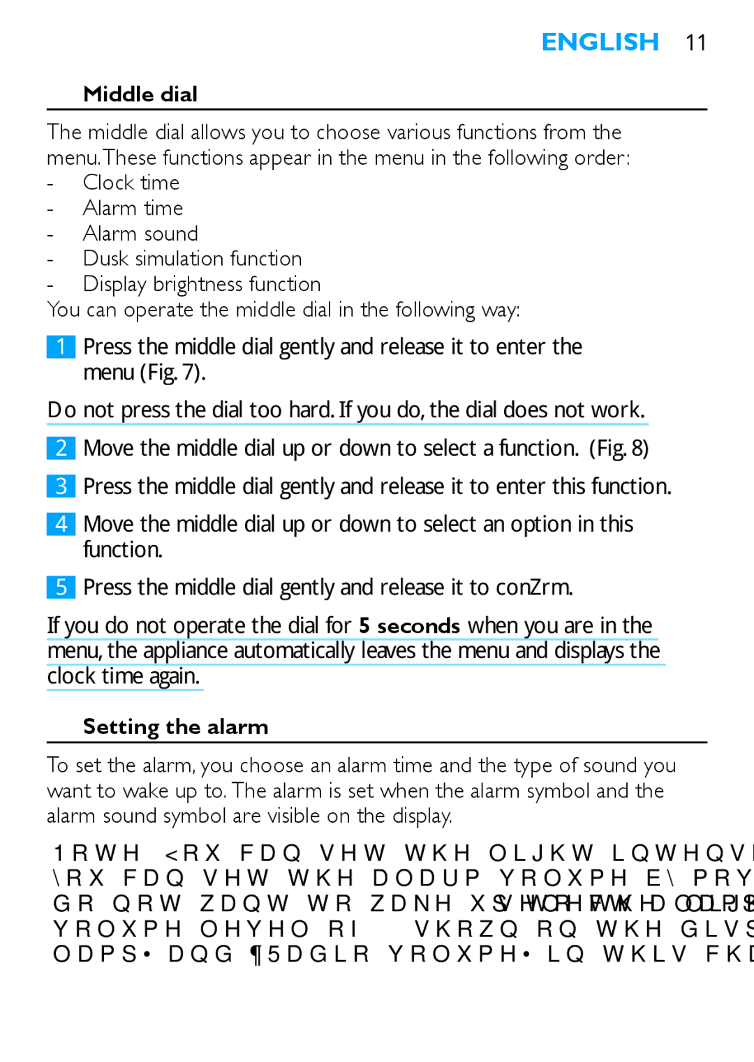 Philips HF3480 manual Middle dial, Setting the alarm 