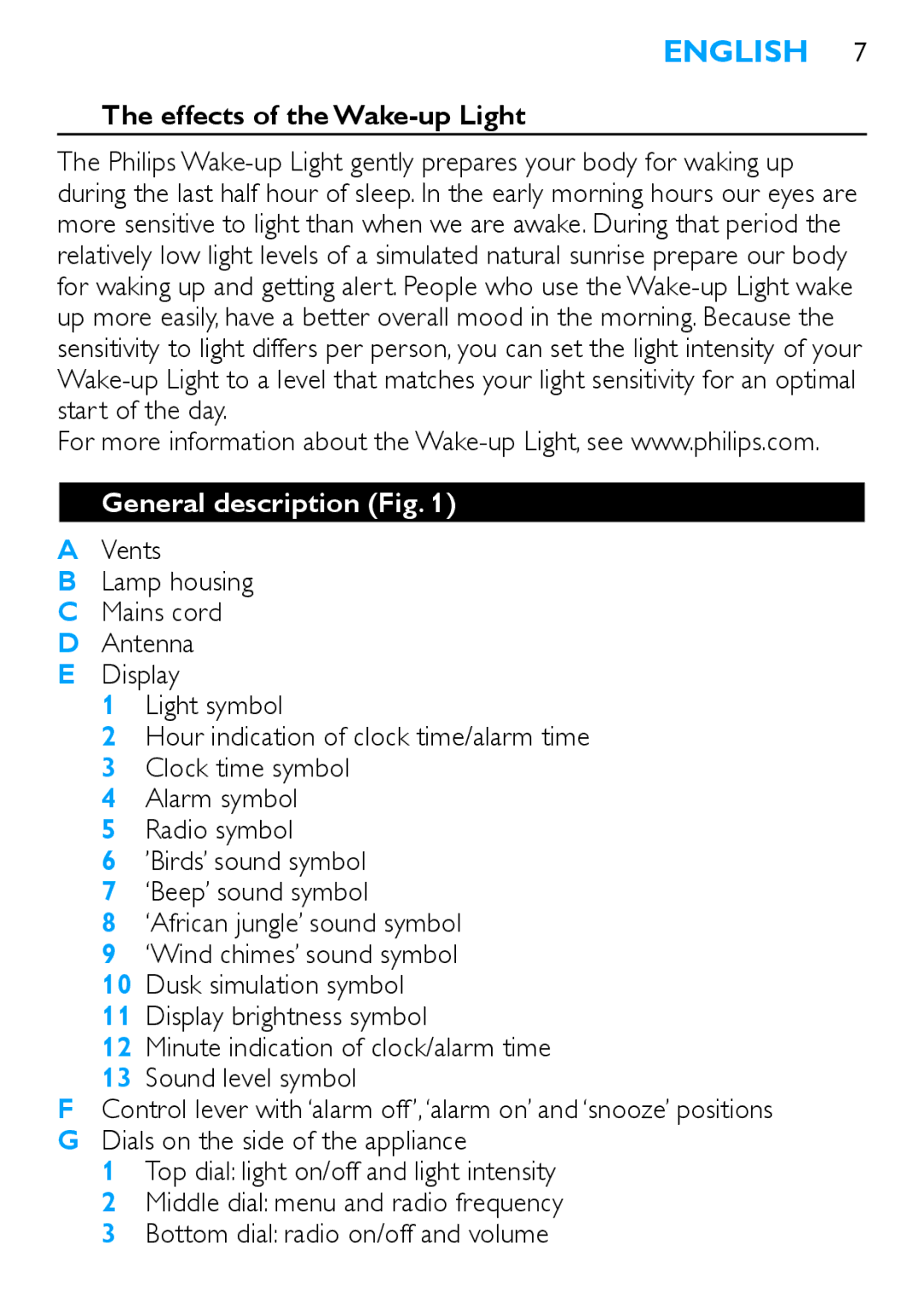 Philips HF3480 manual Effects of the Wake-up Light, General description 