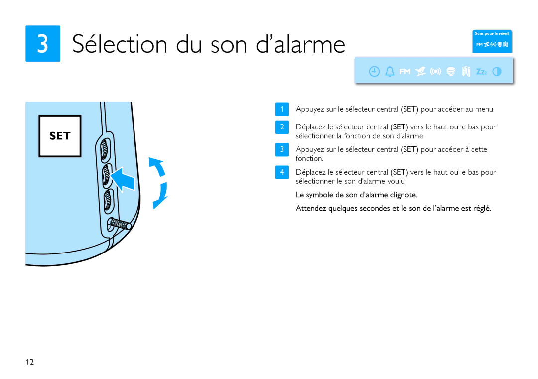 Philips HF3480/60 quick start Sélection du son d’alarme 